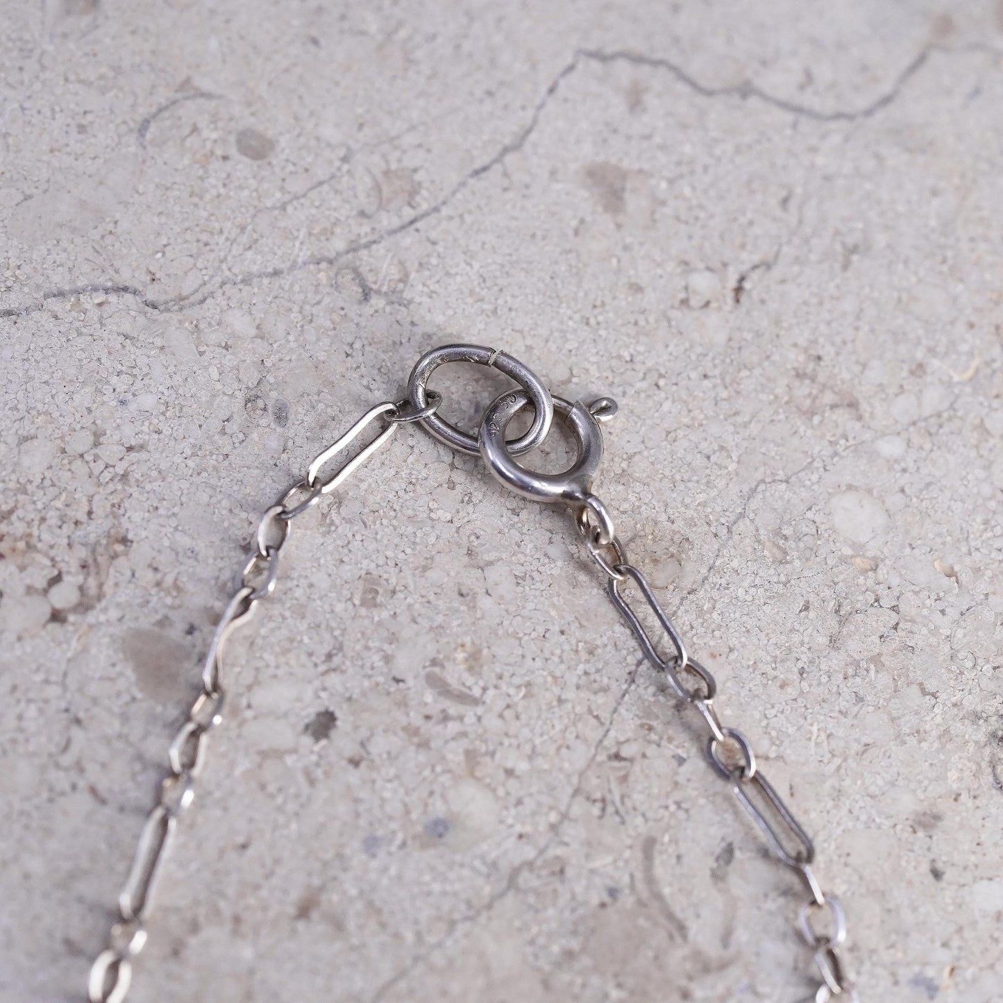 16", vintage Sterling silver necklace, 925 elongated chain hematite beads