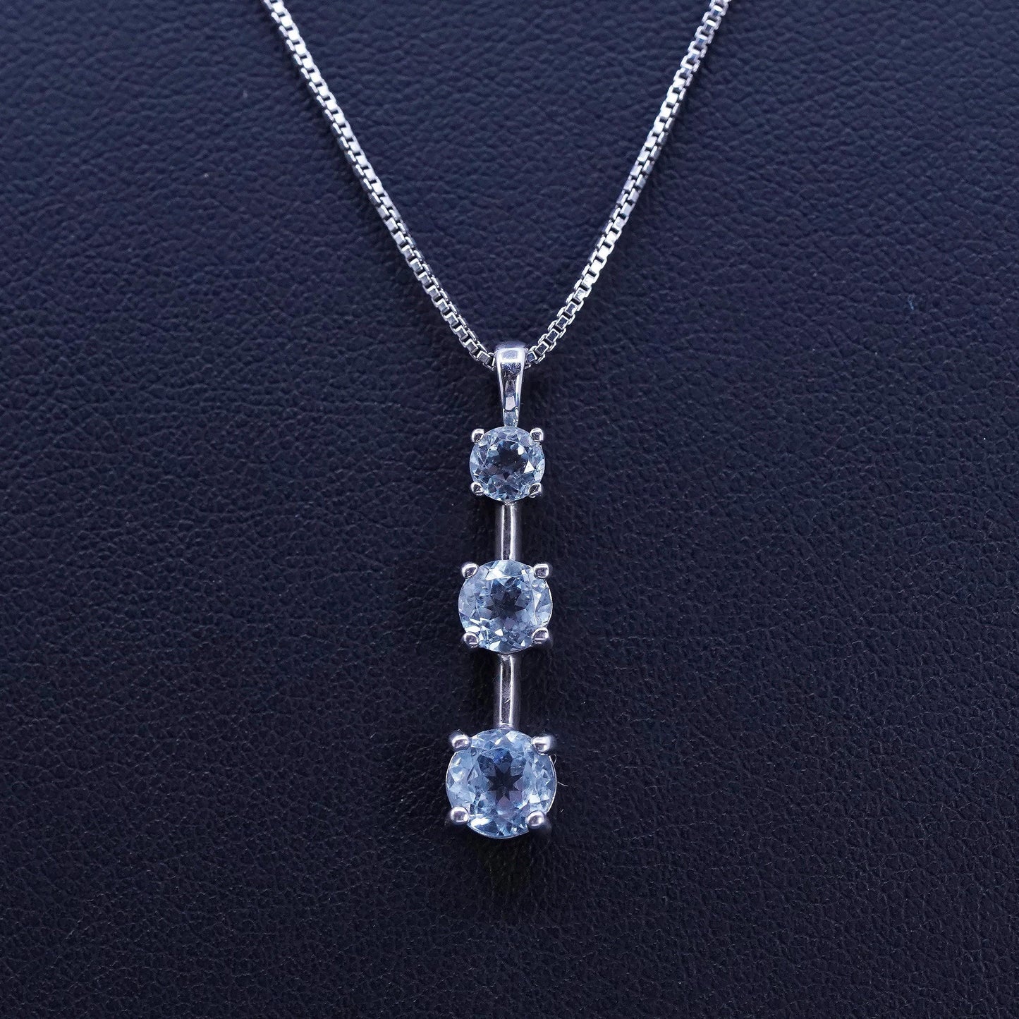 18”, vintage Sterling silver handmade necklace, 925 box chain blue cz pendant