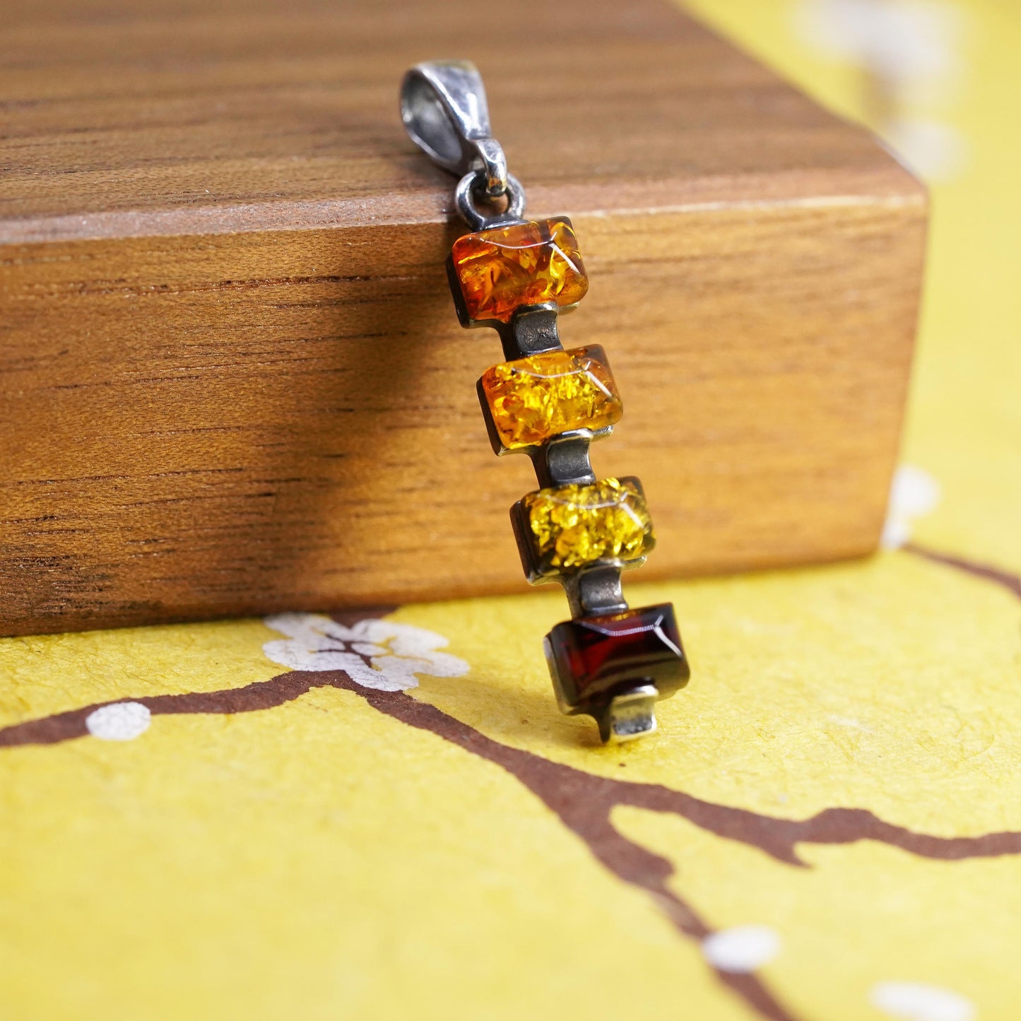 Vintage Modern Sterling 925 silver handmade pendant with Amber