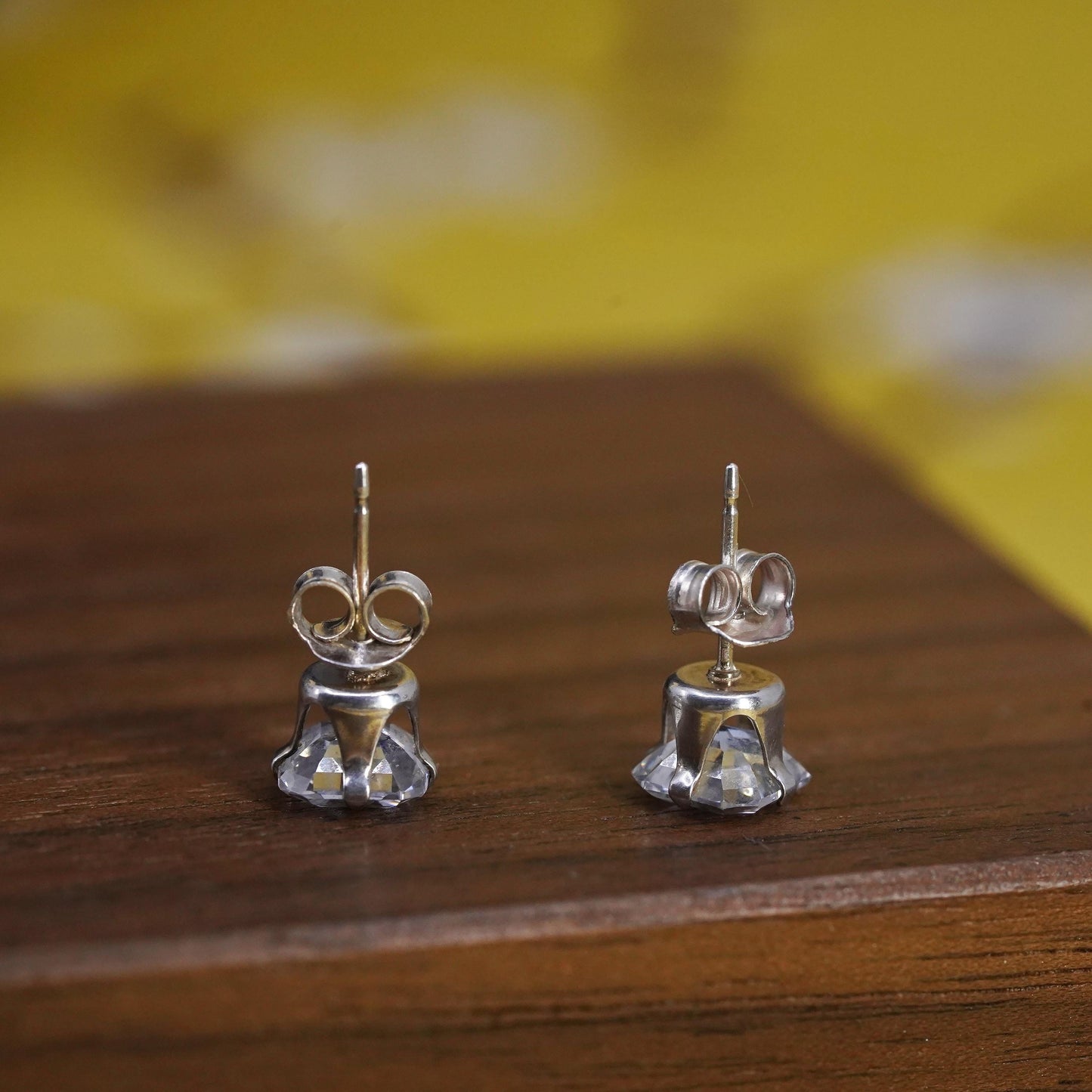 6mm, vintage Sterling silver clear square crystal studs, cz earrings