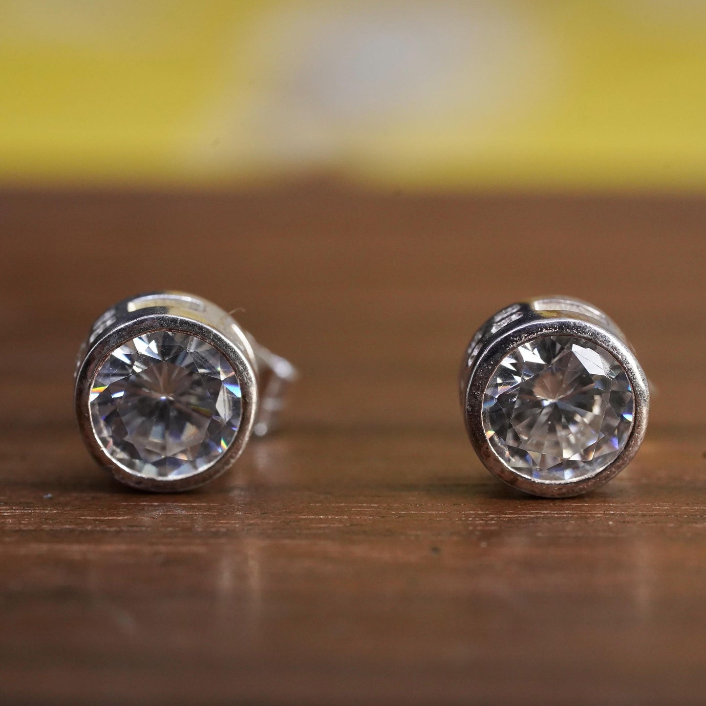 7mm, Vintage Sterling silver clear round crystal studs, cz earrings