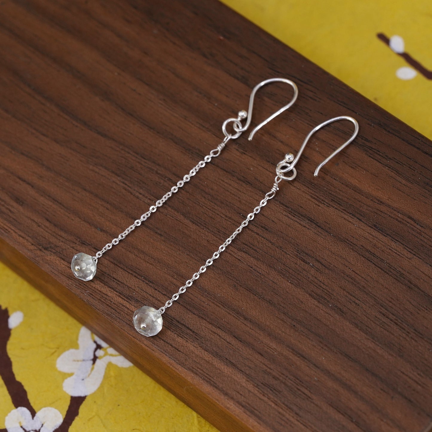 Vintage sterling silver handmade earrings, 925 drops with crystal dangles