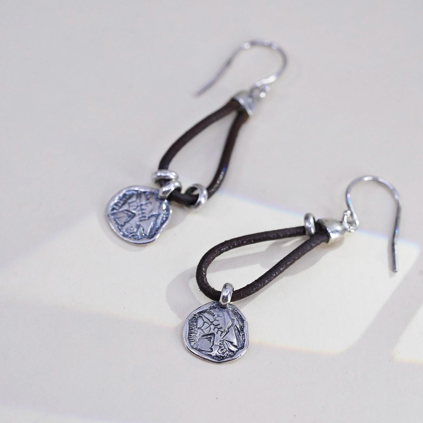 SILPADA Israeli 925 Sterling Silver Leather PRAIRIE GIRL Disc Earrings W2179