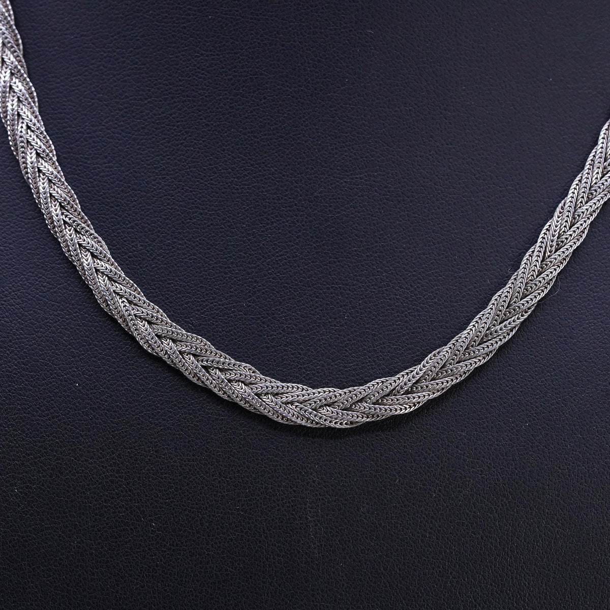 18" 6mm, vintage Sterling silver necklace, woven braided 925 snake chain choker