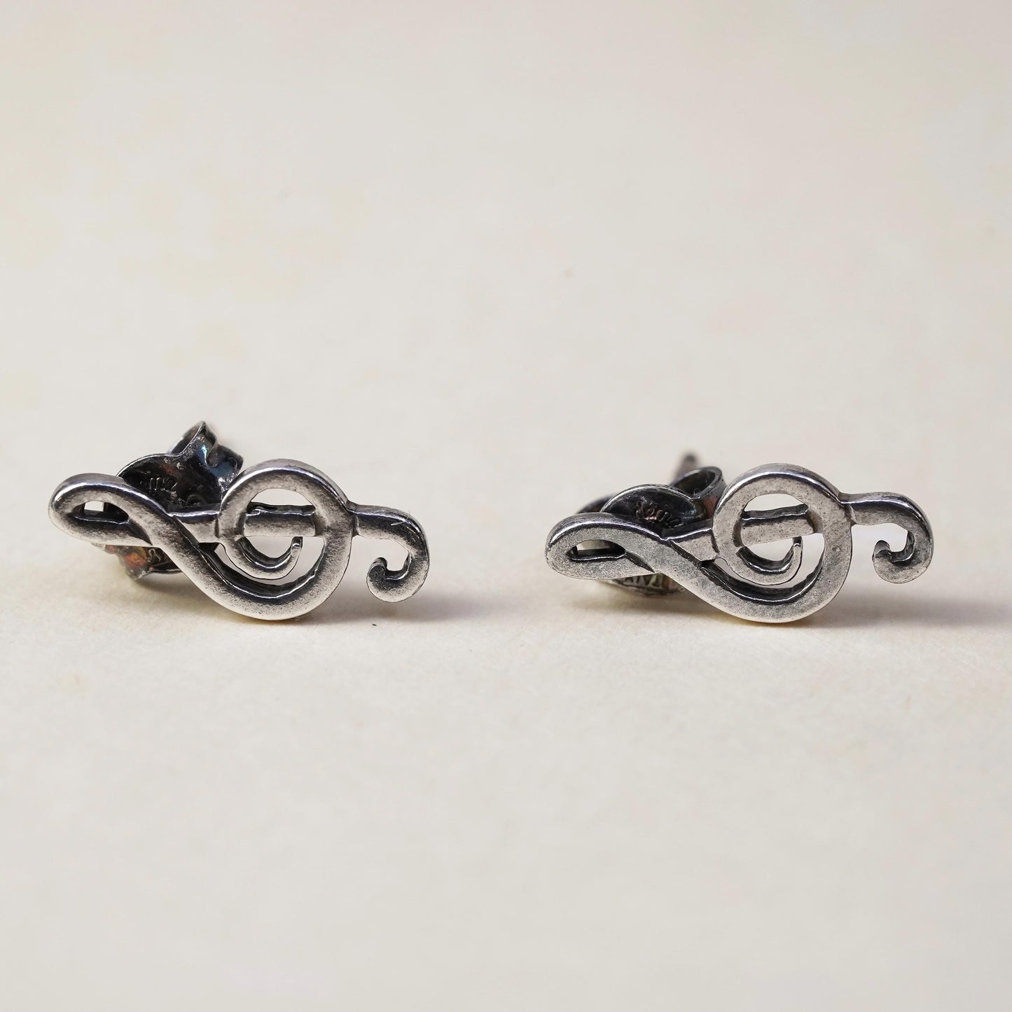 Vintage sterling silver handmade studs, 925 music note earrings