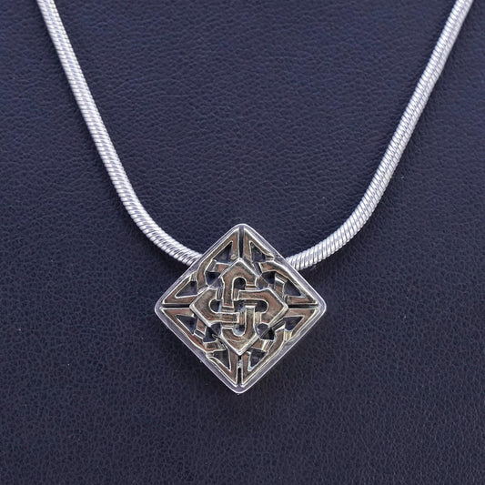 16", DDD Sterling 925 silver necklace 14K yellow gold Irish Celtic knot pendant