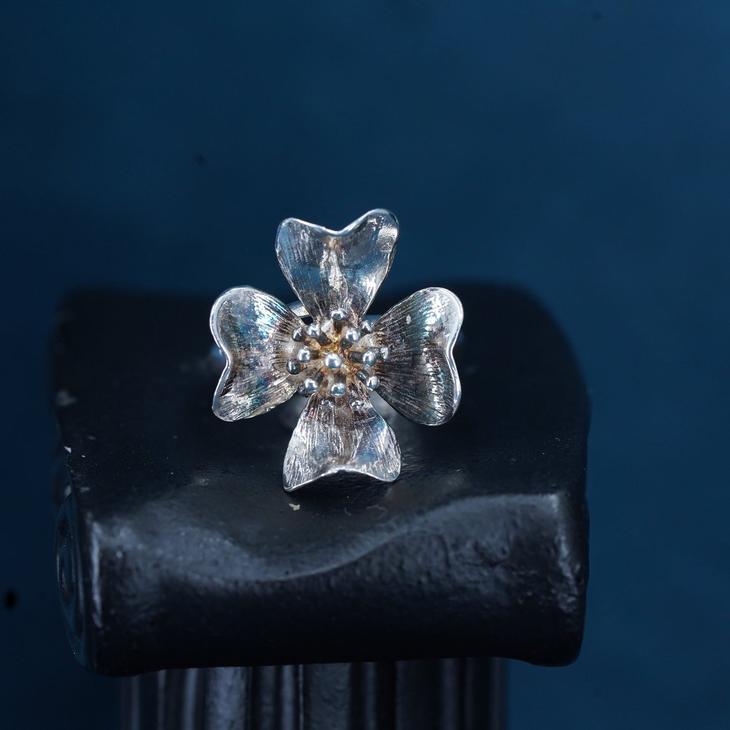 Size 6, vintage BB Sterling silver handmade ring, 925 dogwood flower band