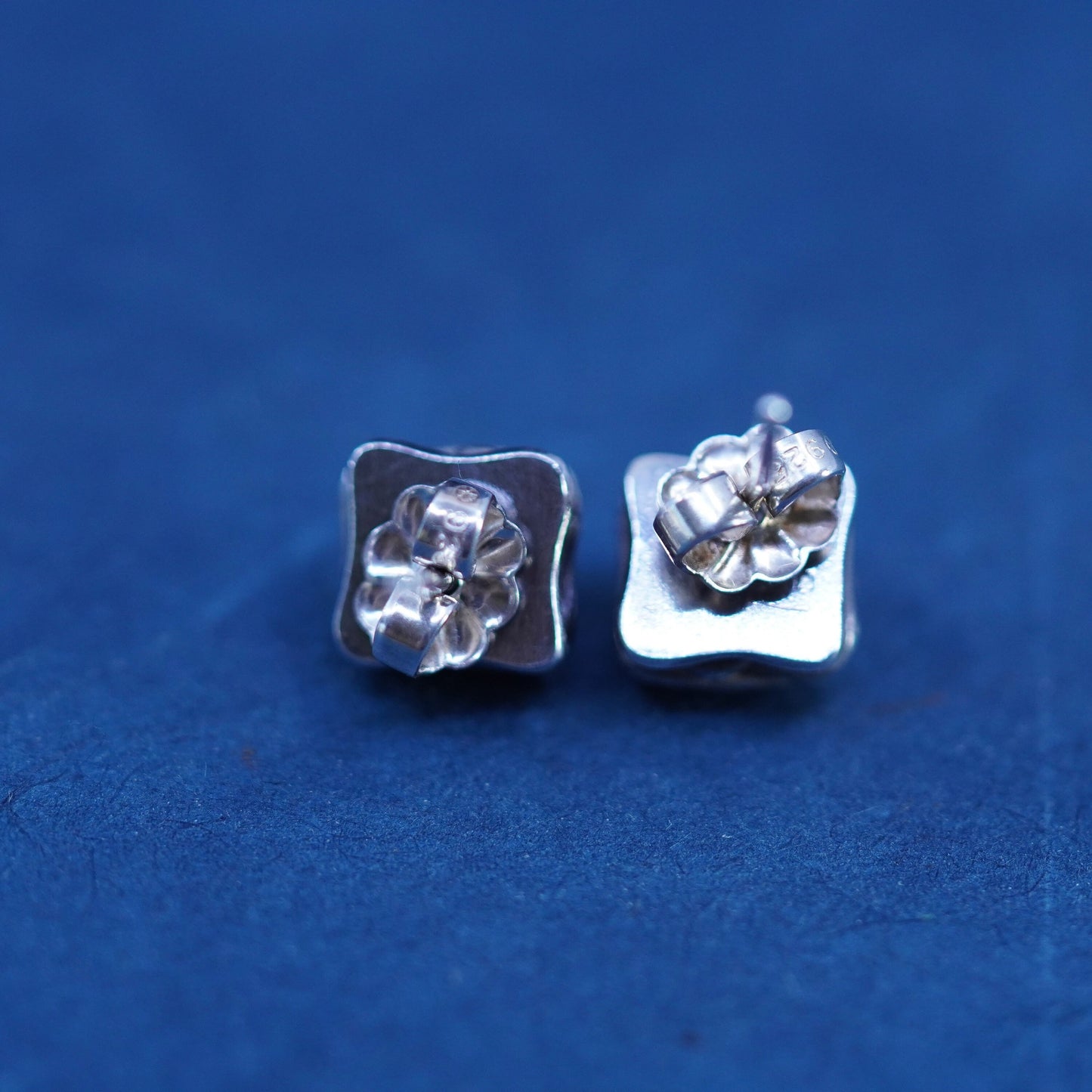 Vintage Sterling silver handmade earrings, 925 ribbed studs