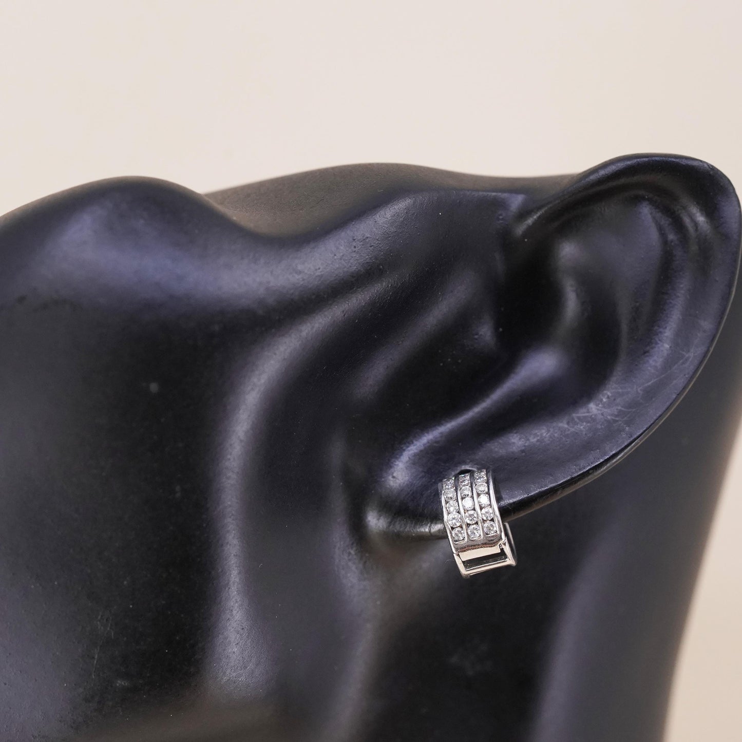0.5”, Vintage sterling silver single earring, 925 huggie hoop with cluster cz