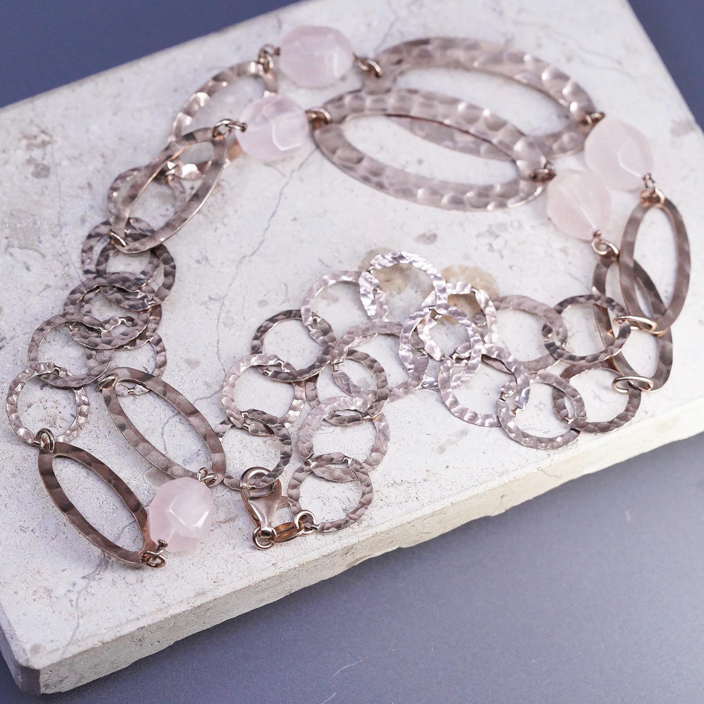 26", Italian Milor rose gold over Sterling silver necklace, hammered oval chain