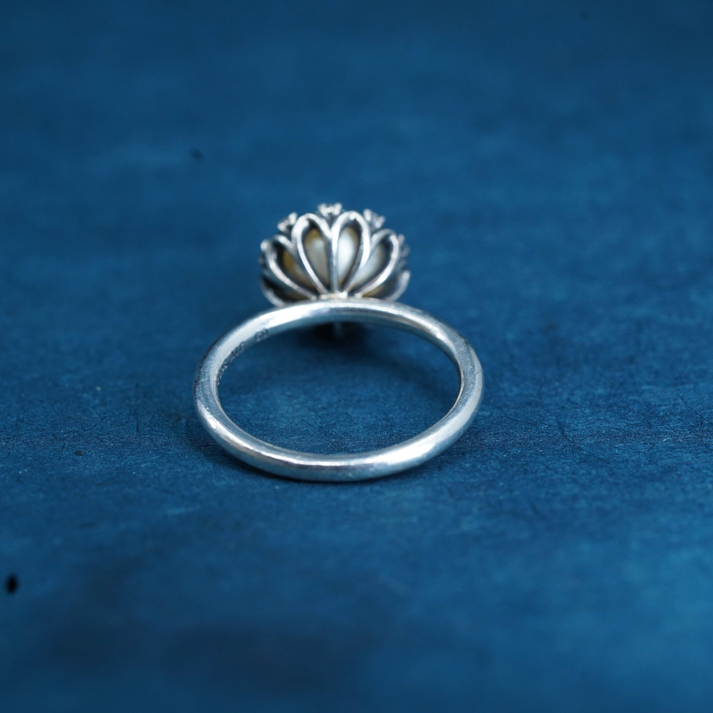 Size 9, vintage ALE sterling silver ring, 925 stackable band pearl and crystal