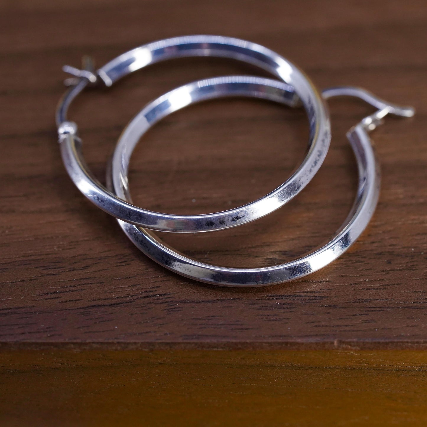 1.25", Vintage Sterling silver handmade earrings, 925 huggie hoops