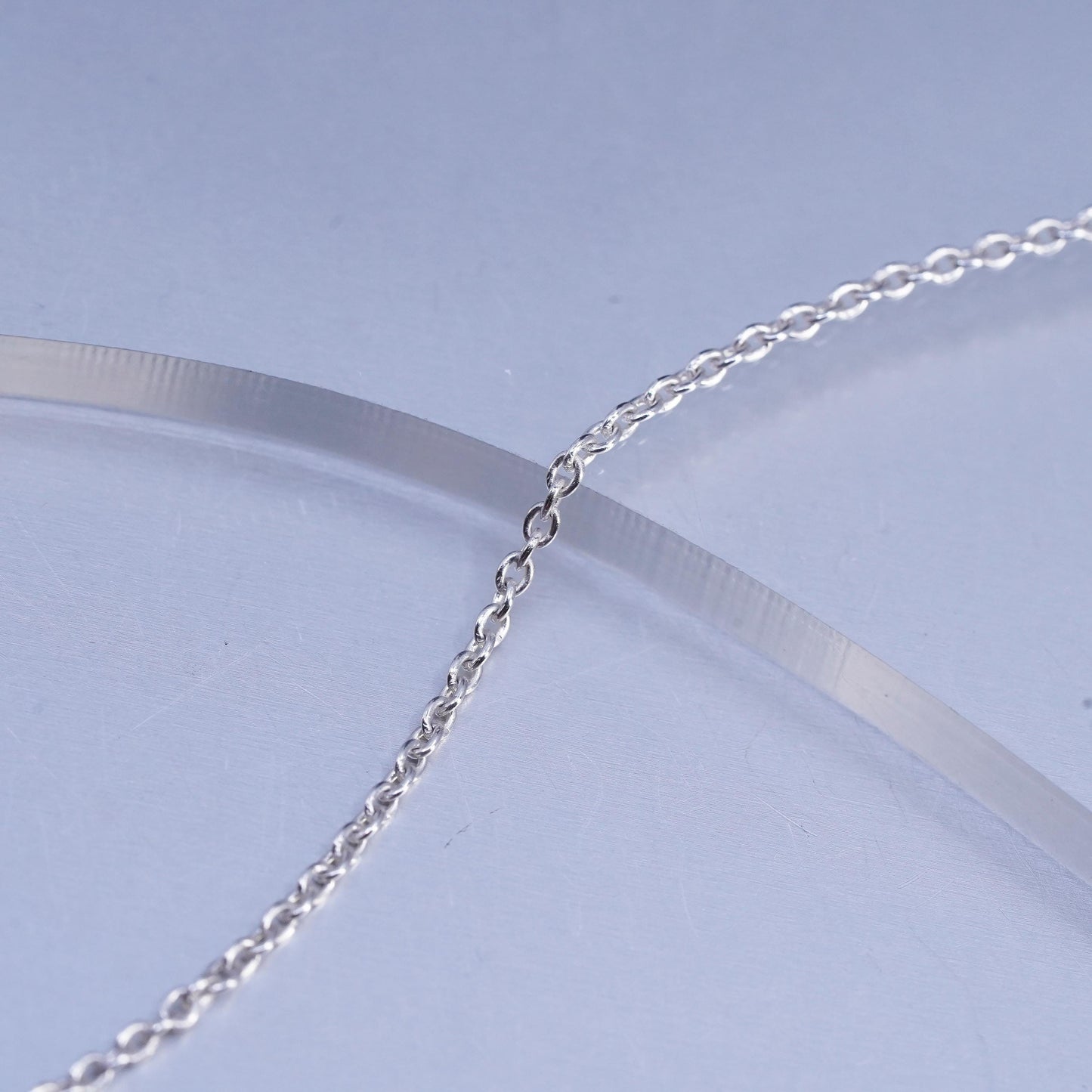 18+2" 1mm, vintage Sterling 925 silver circle chain necklace with heart charm