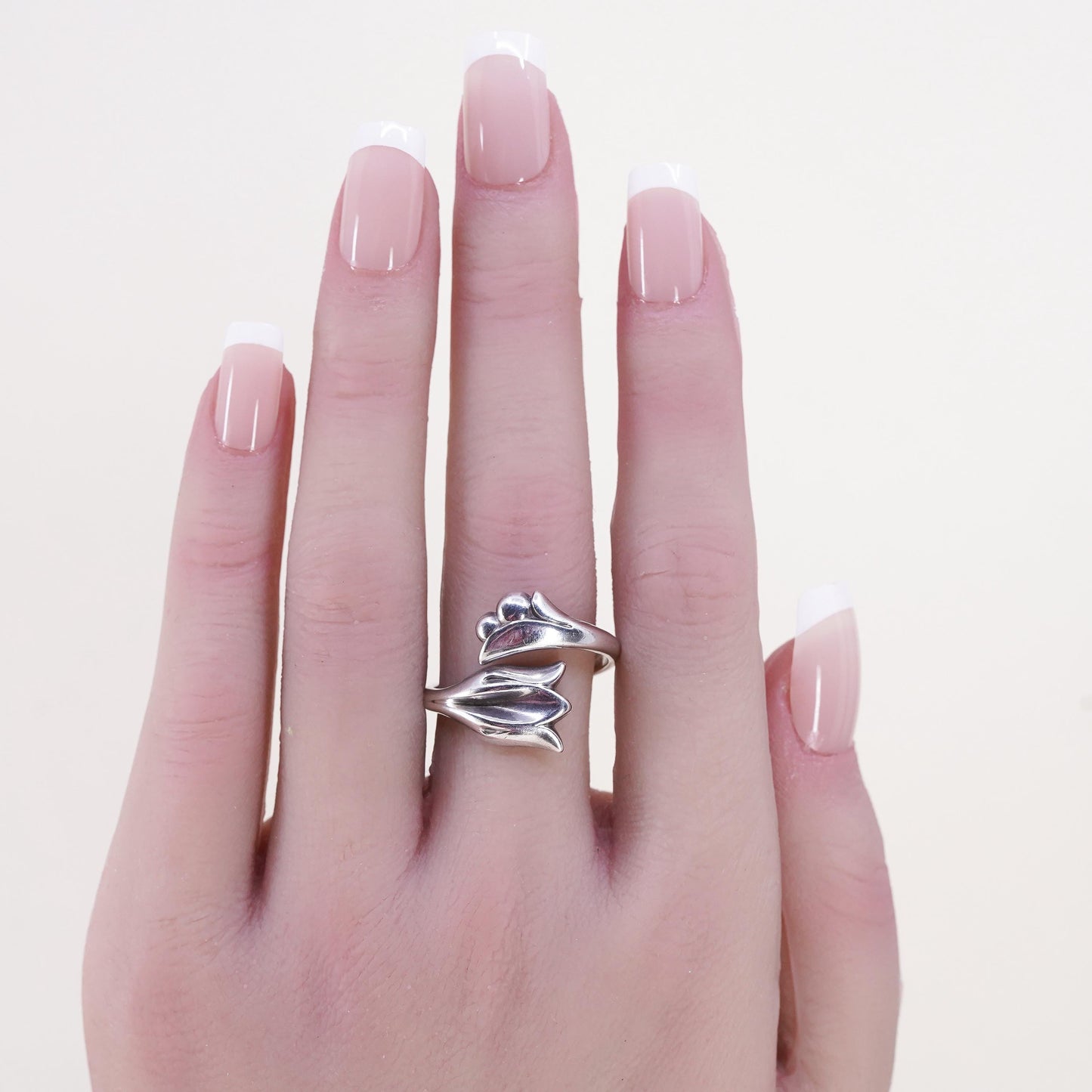 Adjustable, Spanish sterling silver statement ring, 925 tulip flower wrap band