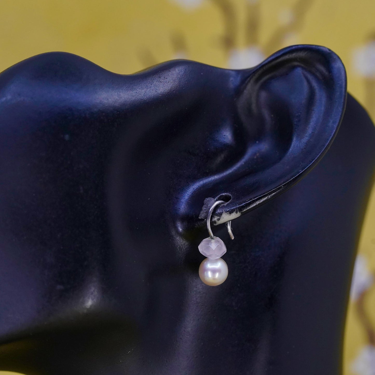 Vintage Sterling silver handmade earrings, 925 studs pearl pink quartz drops