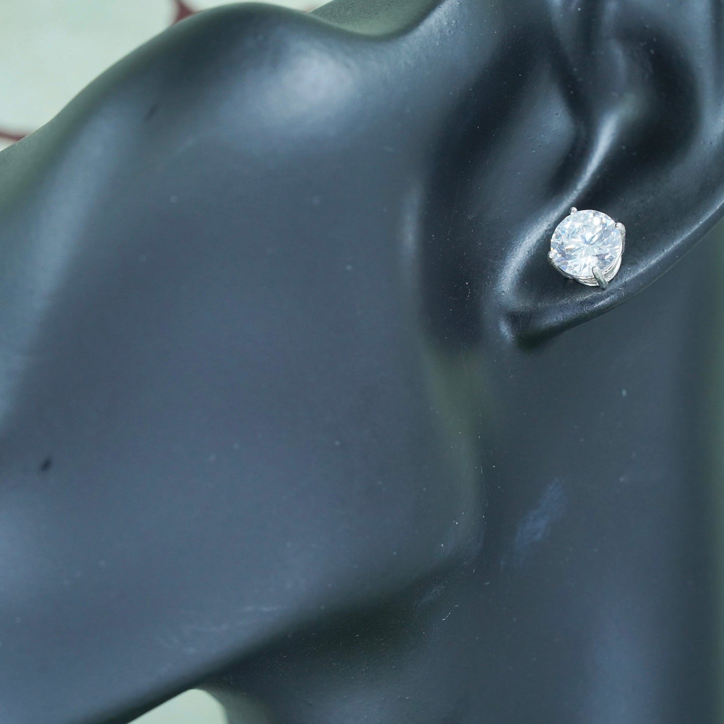 8mm, Vintage sterling 925 silver genuine cz studs, earrings