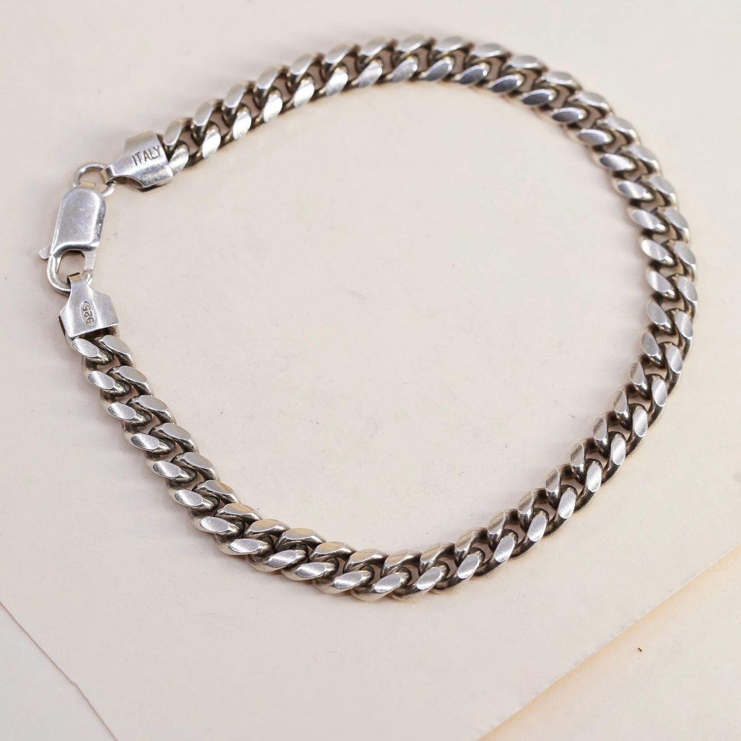 7.75" 6mm, Vintage Italian sterling silver bracelet, 925 bold solid curb chain