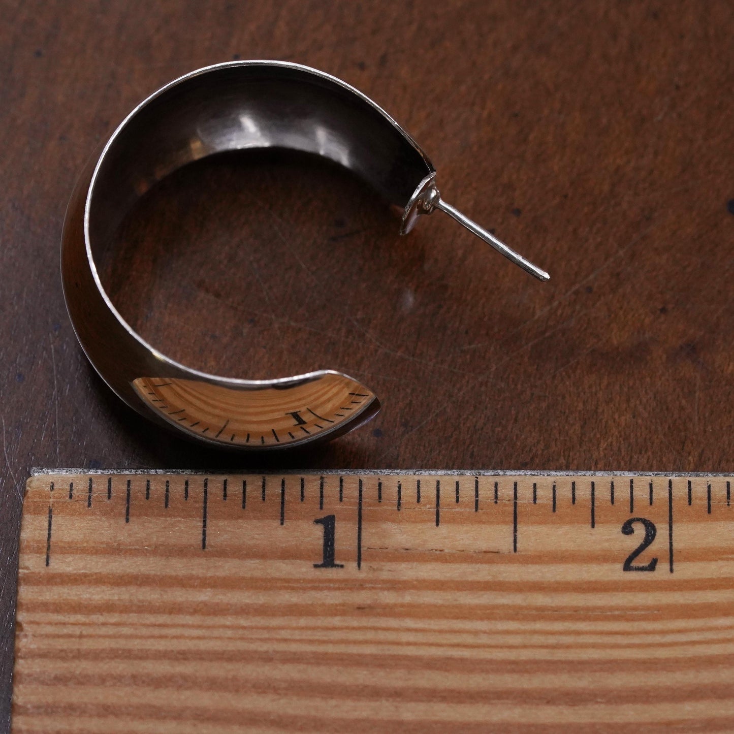 1.25", Vintage sterling silver loop single 1 earring, fashion huggie hoop stud