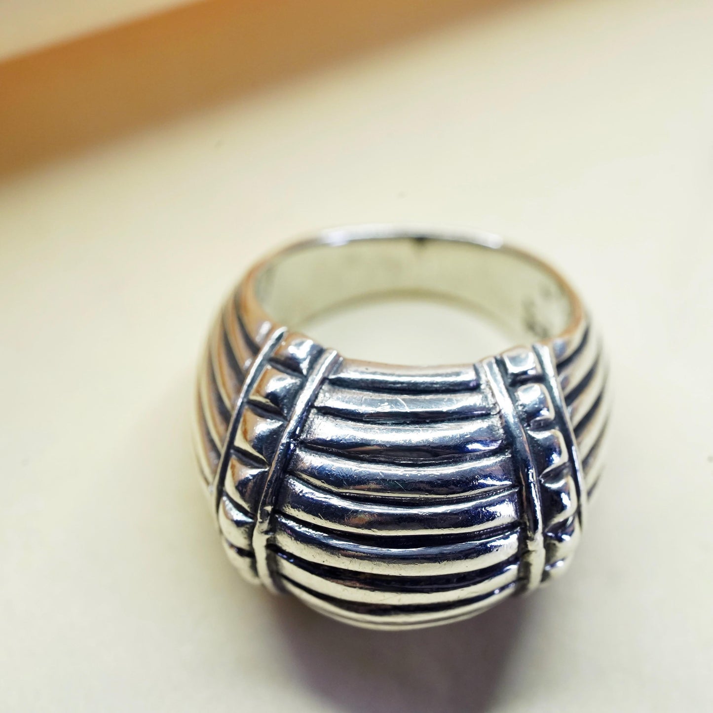 Size 6.75, sterling silver ribbed ring, southwestern 925 silver statement band,