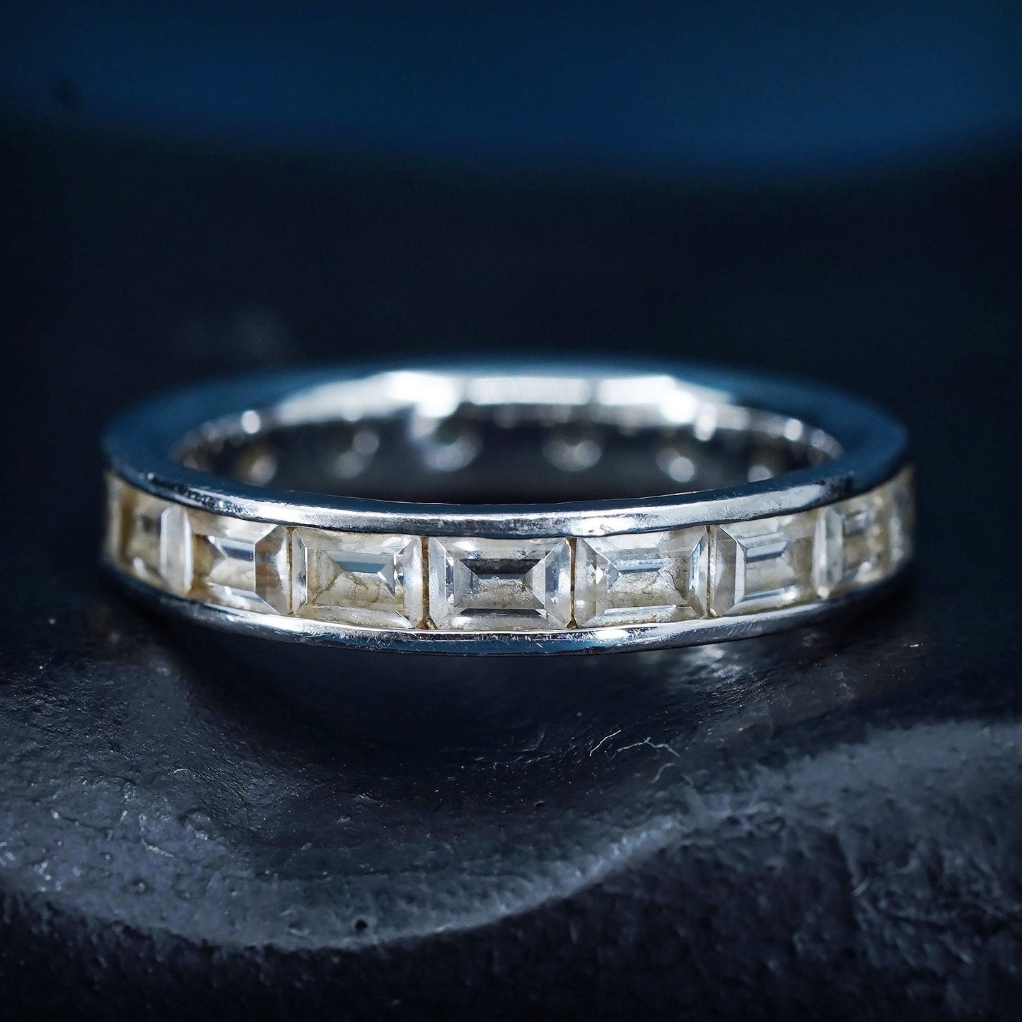Size 6, Sterling 925 silver handmade ring, 925 stackable wedding band Cz