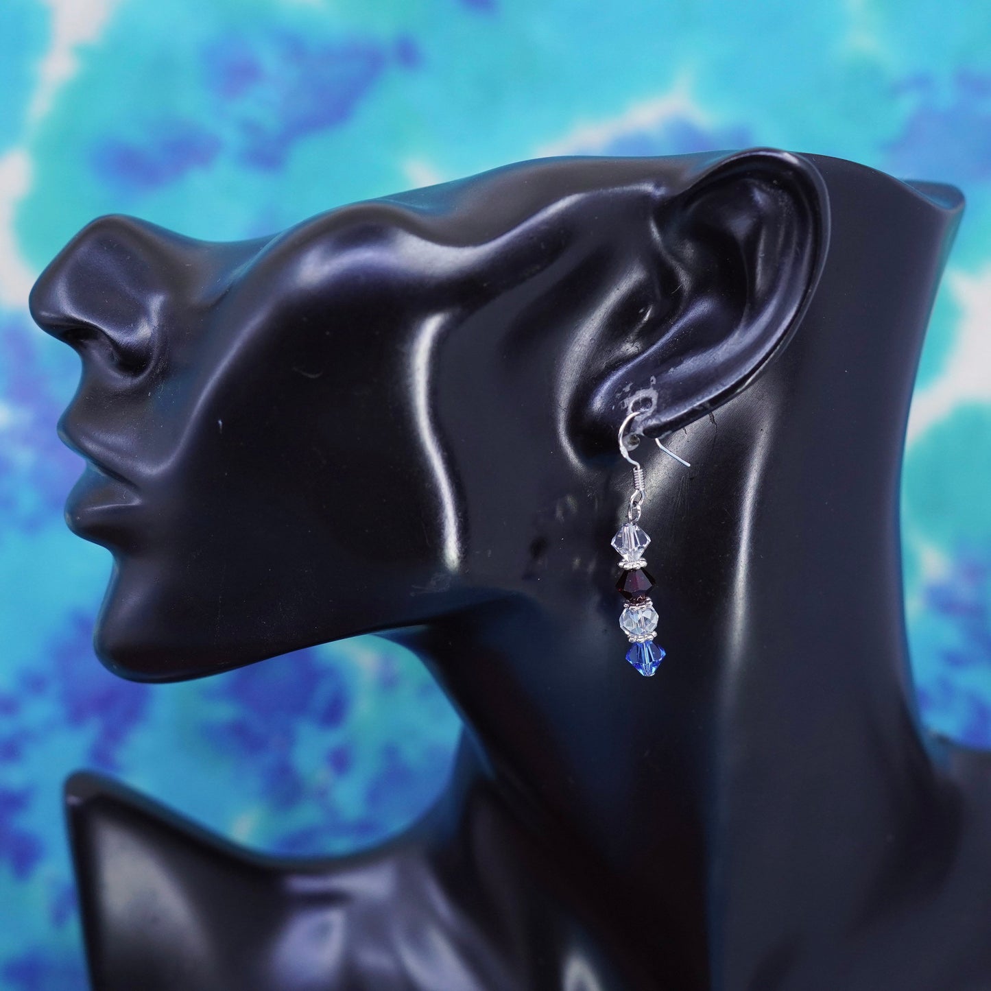 Vintage Sterling silver handmade earrings, 925 hooks with crystal beads
