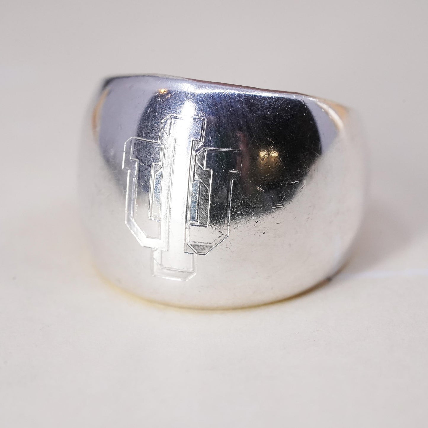 Size 7.25, sterling silver ring, 925 mens band engraved IU Indiana university