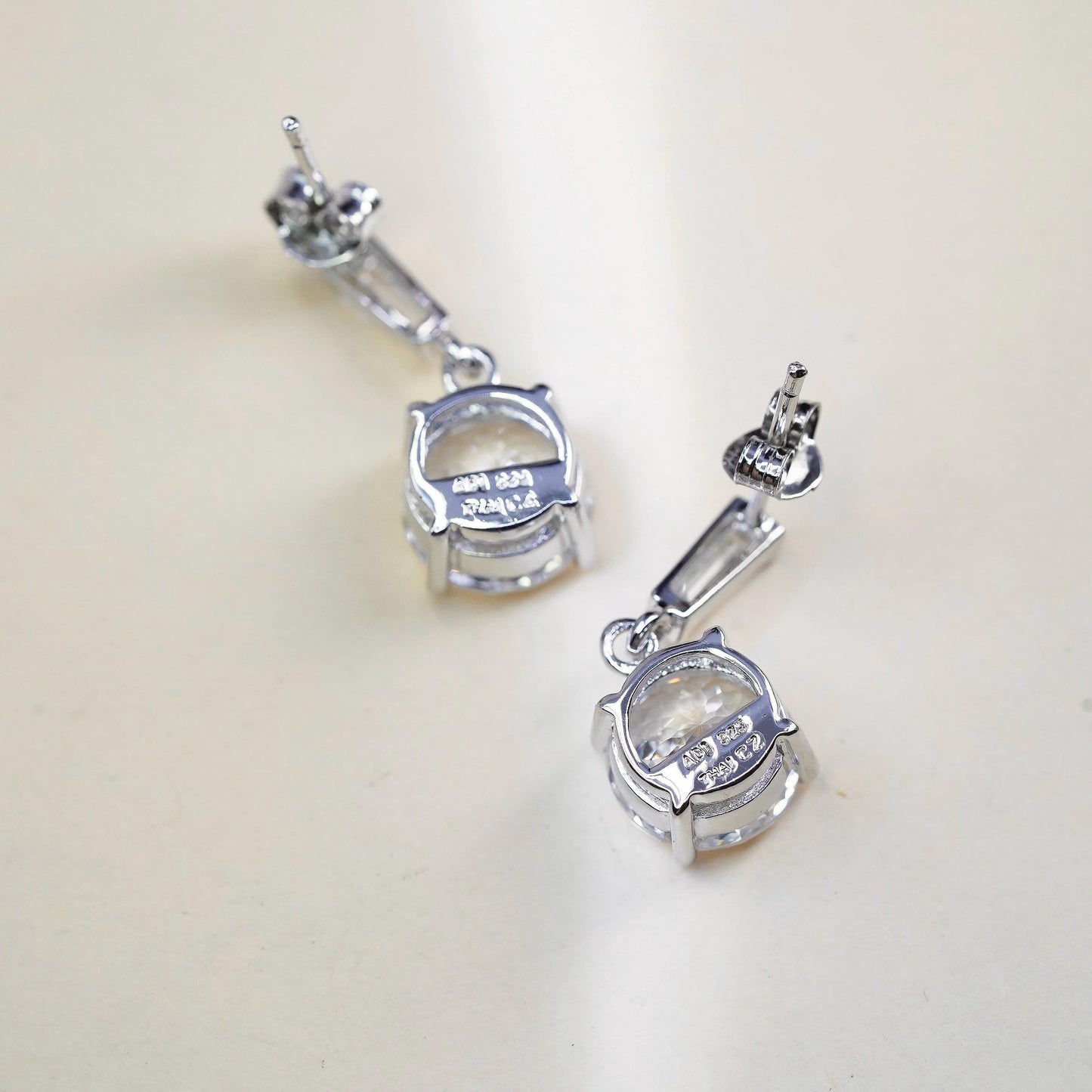 Vintage sterling silver handmade earrings, 925 hoops with round cz