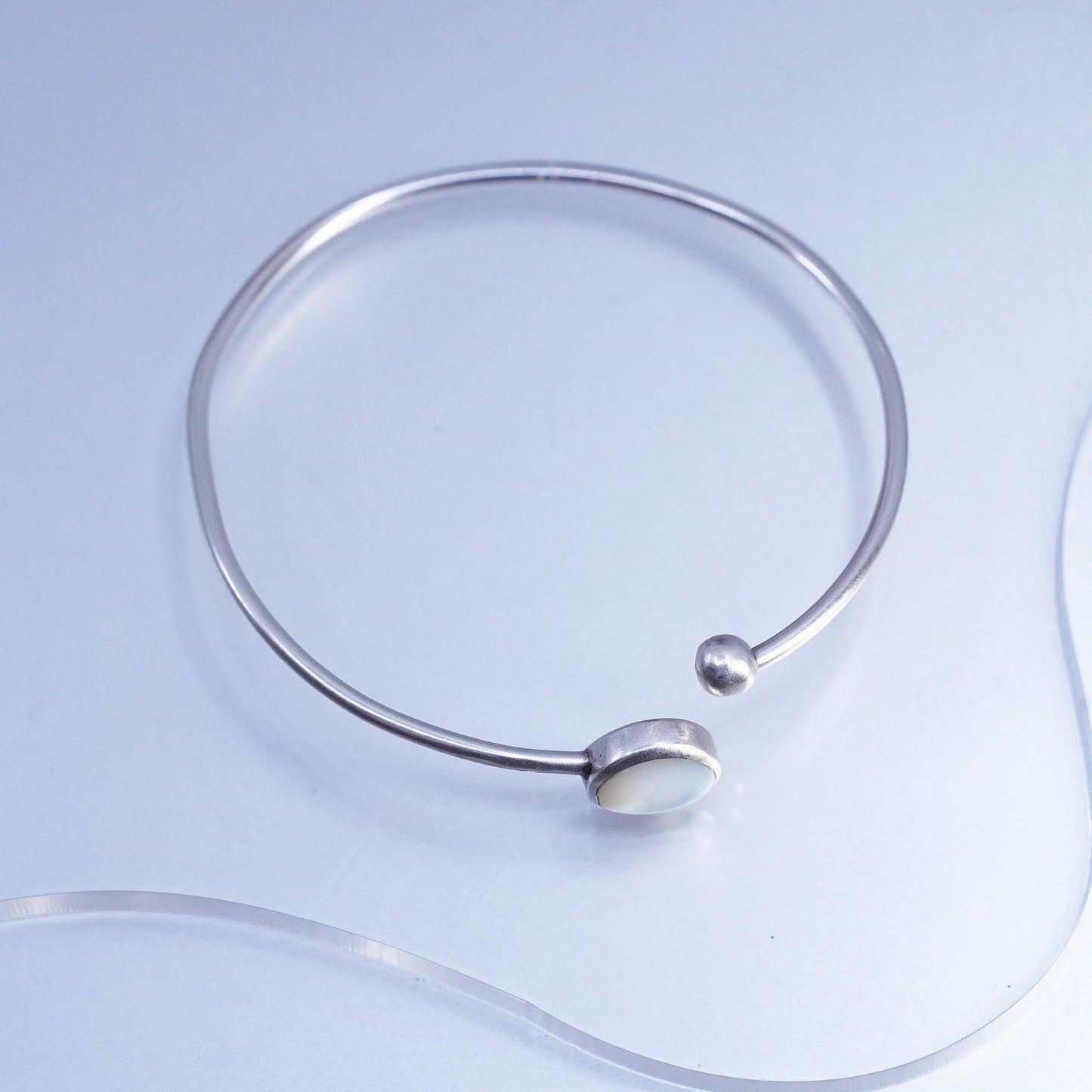 7", Vintage Sterling 925 silver handmade bracelet, wrap bangle white moonstone