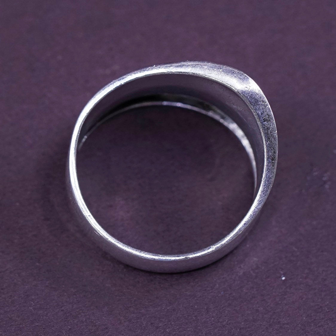 sz 7.75, vtg Sterling silver handmade ring, 925 ribbed band, minimalist