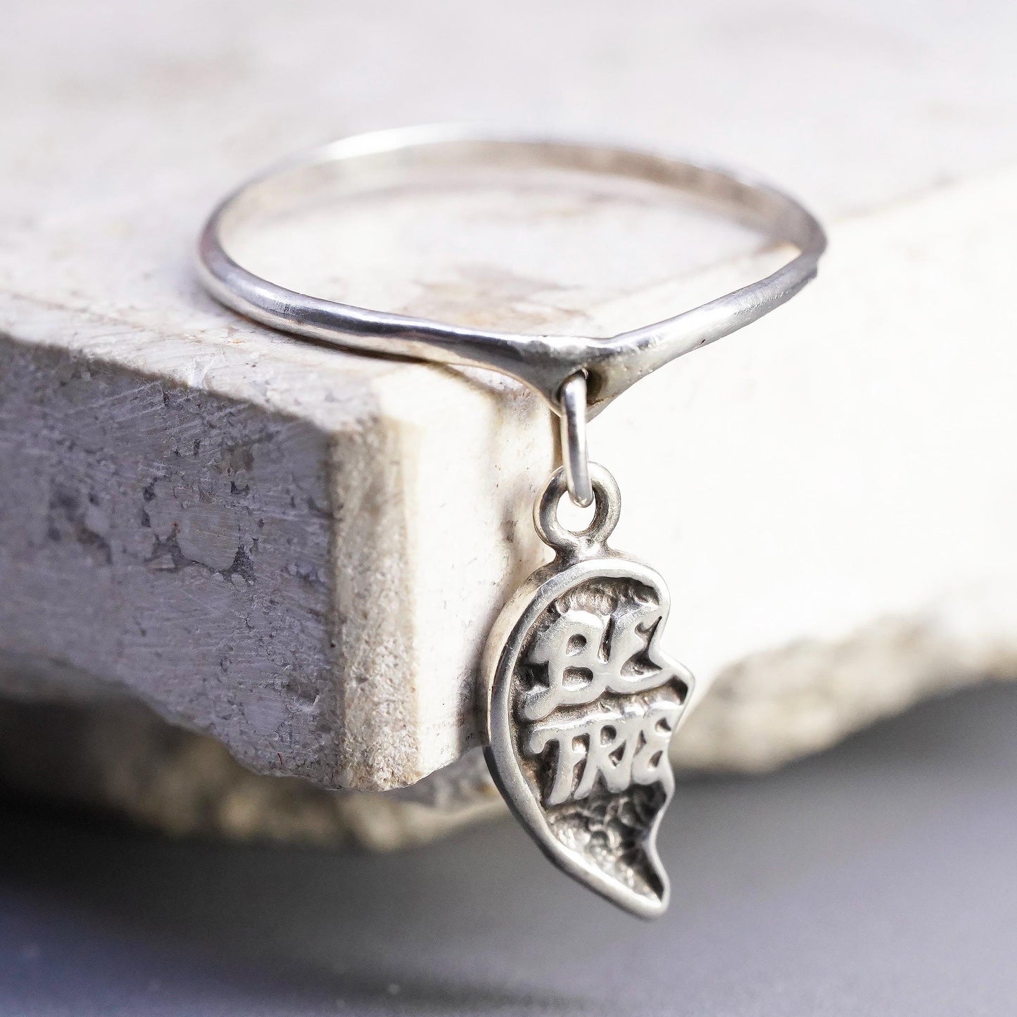 Size 7.25, Shube Sterling silver best friends BFF ring, 925 half heart charm