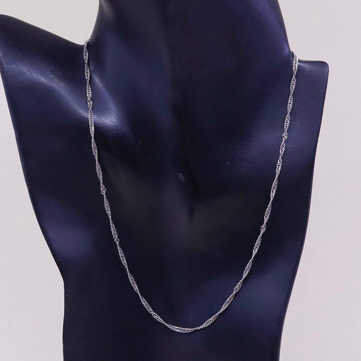18”, 2mm, Vintage sterling silver Italy 925 silver twisted curb chain, necklace