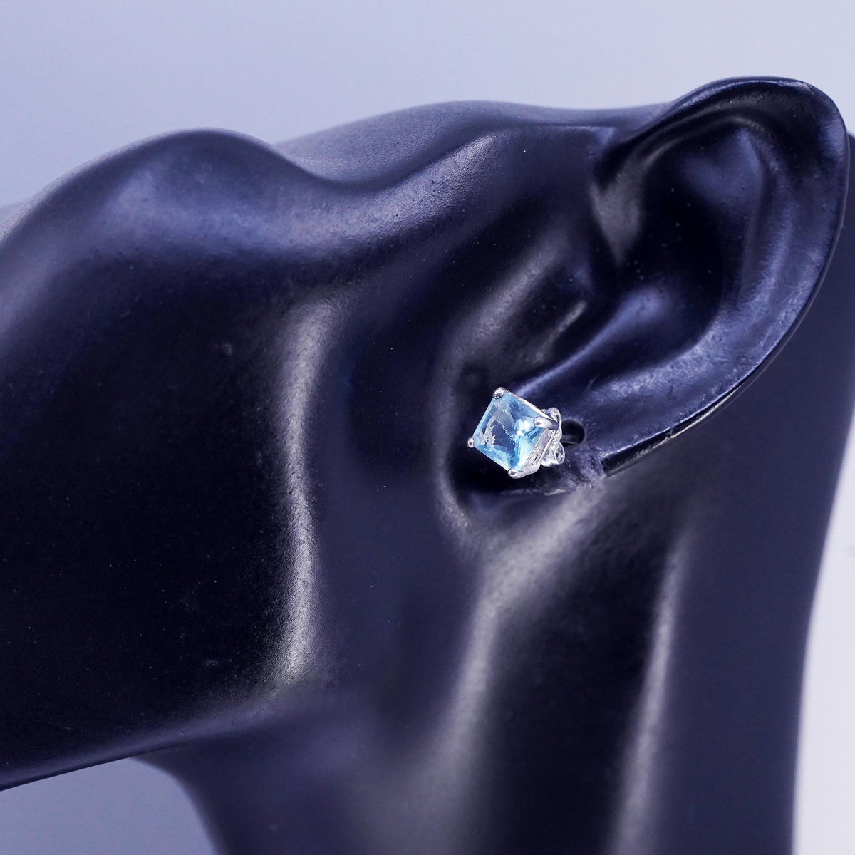 Vintage Sterling 925 silver earrings, square studs with 7mm topaz inlay