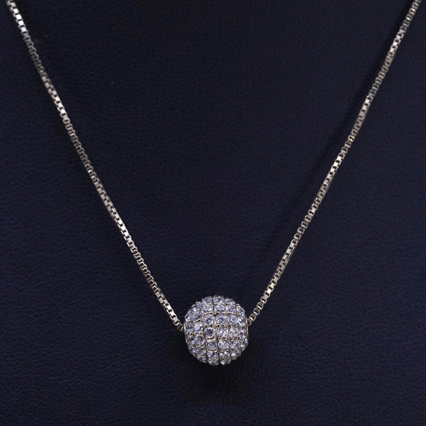 18”, vermeil gold over Sterling 925 silver box necklace cluster cz ball pendant