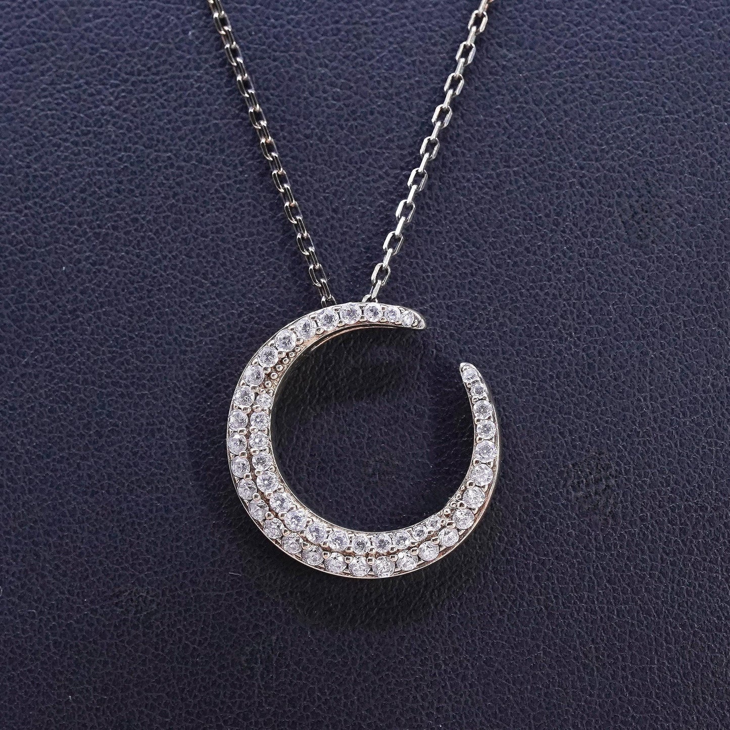 18+2", yellow gold plated Sterling 925 silver necklace cluster cz moon pendant