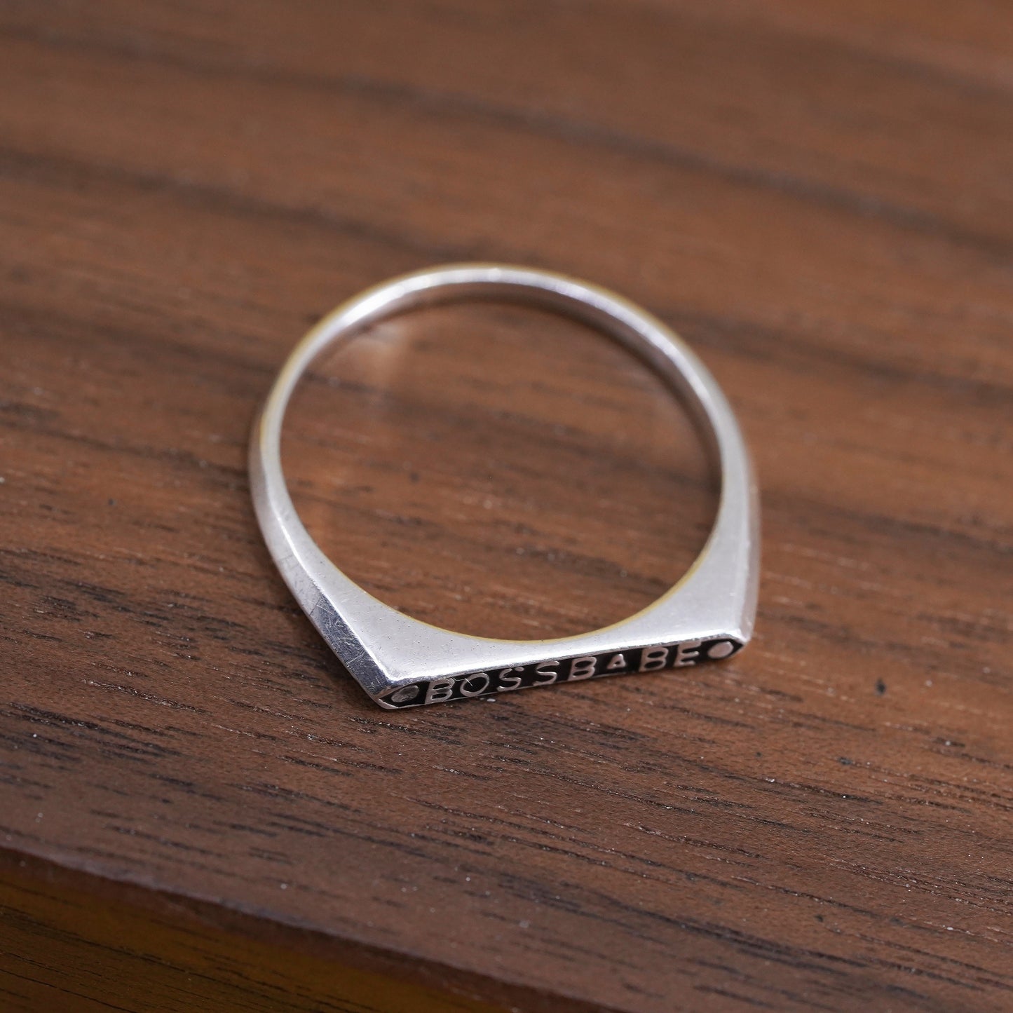 Size 7, vintage Sterling silver inspirational ring, 925 quote “boss babe” band