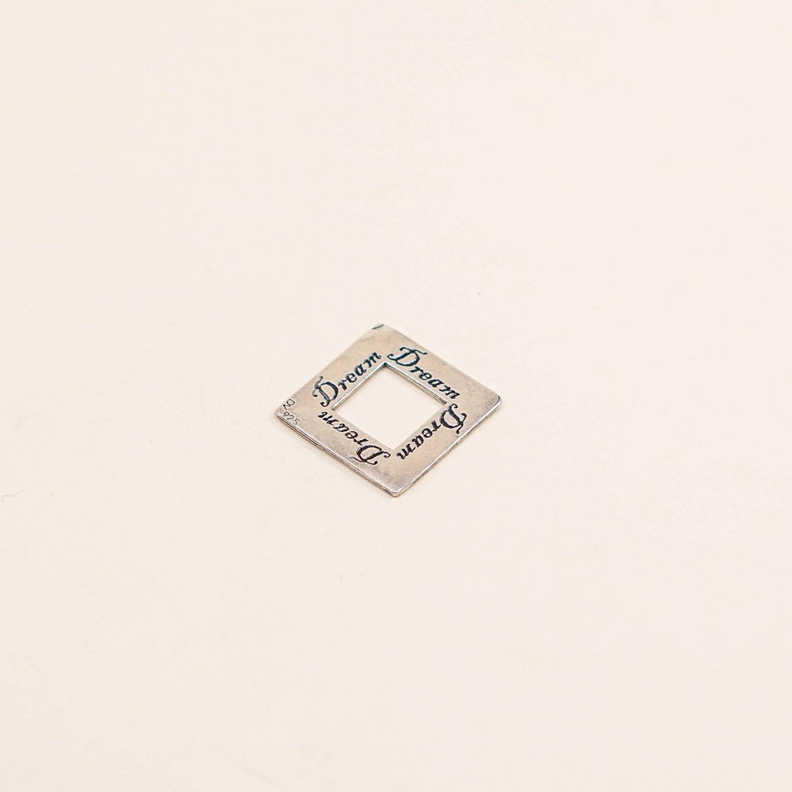 vtg Sterling silver handmade pendant, Hammered 925 square embossed “dream”