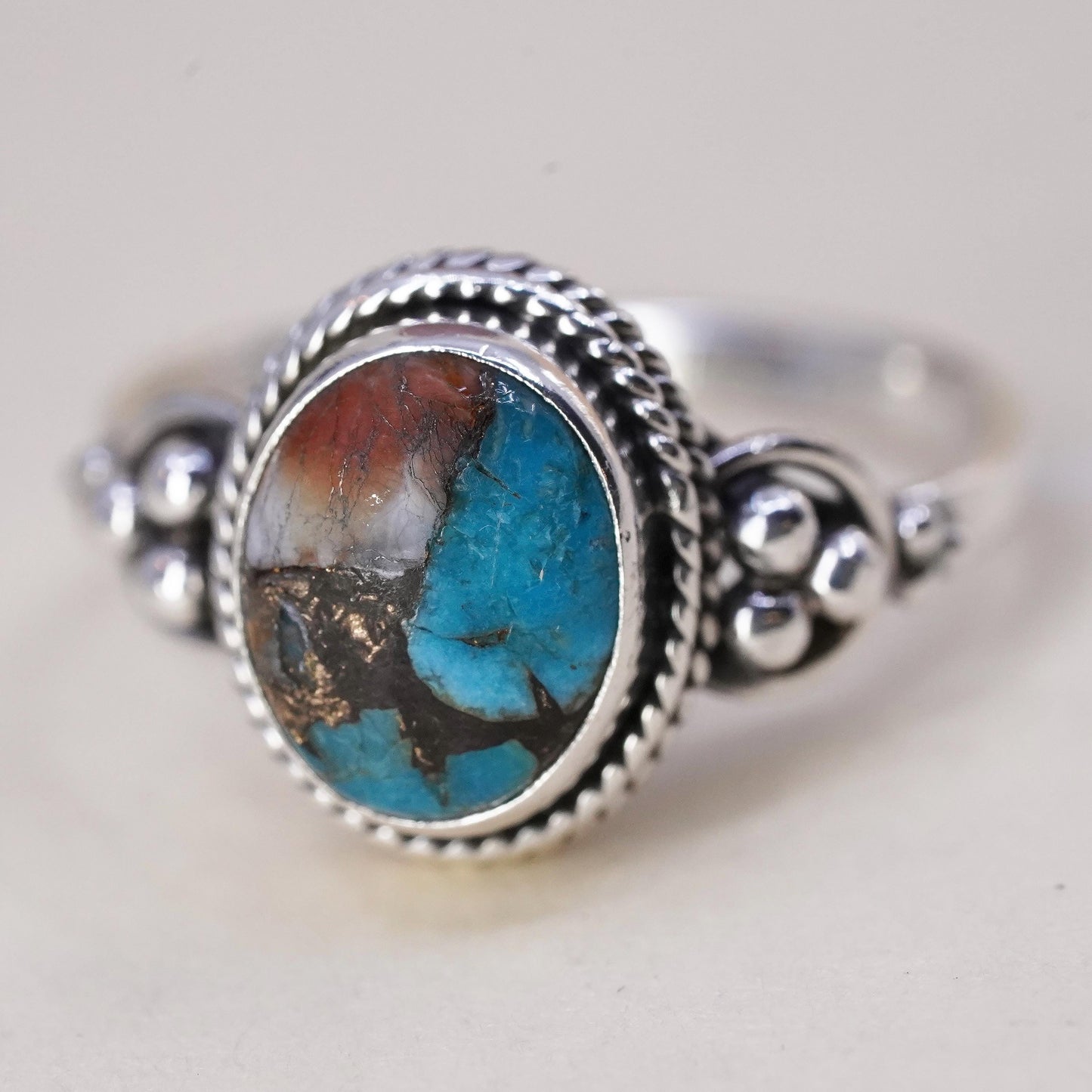 Size 8, southwestern sterling silver ring, handmade 925 silver ring turquoise