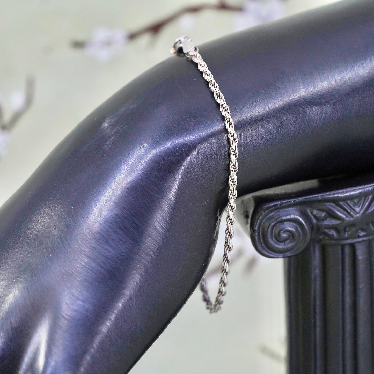 6.75”, 3mm, vintage Sterling silver rope chain, Italy 925 men’s bracelet