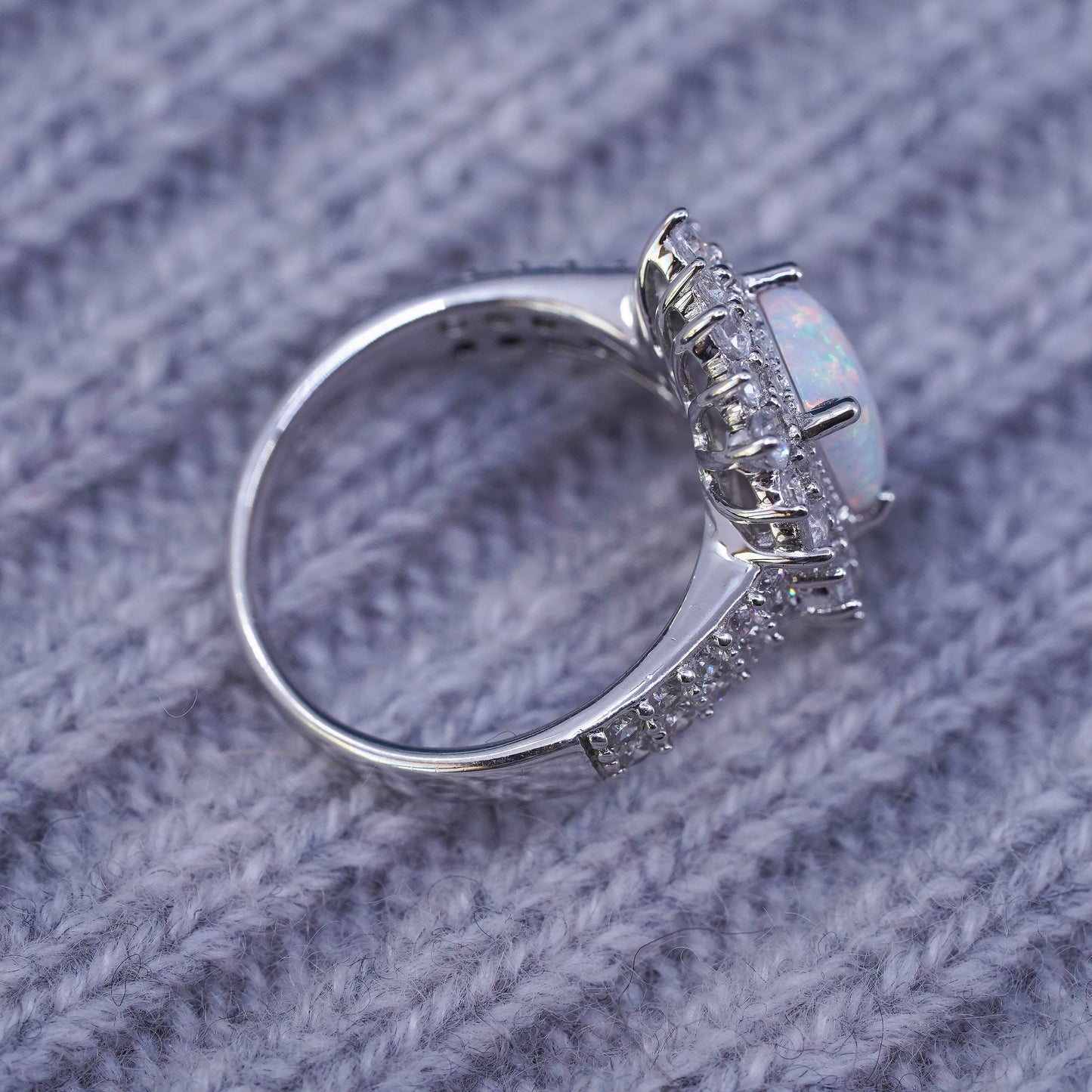 Size 7, vintage sterling 925 silver handmade ring with opal and cz