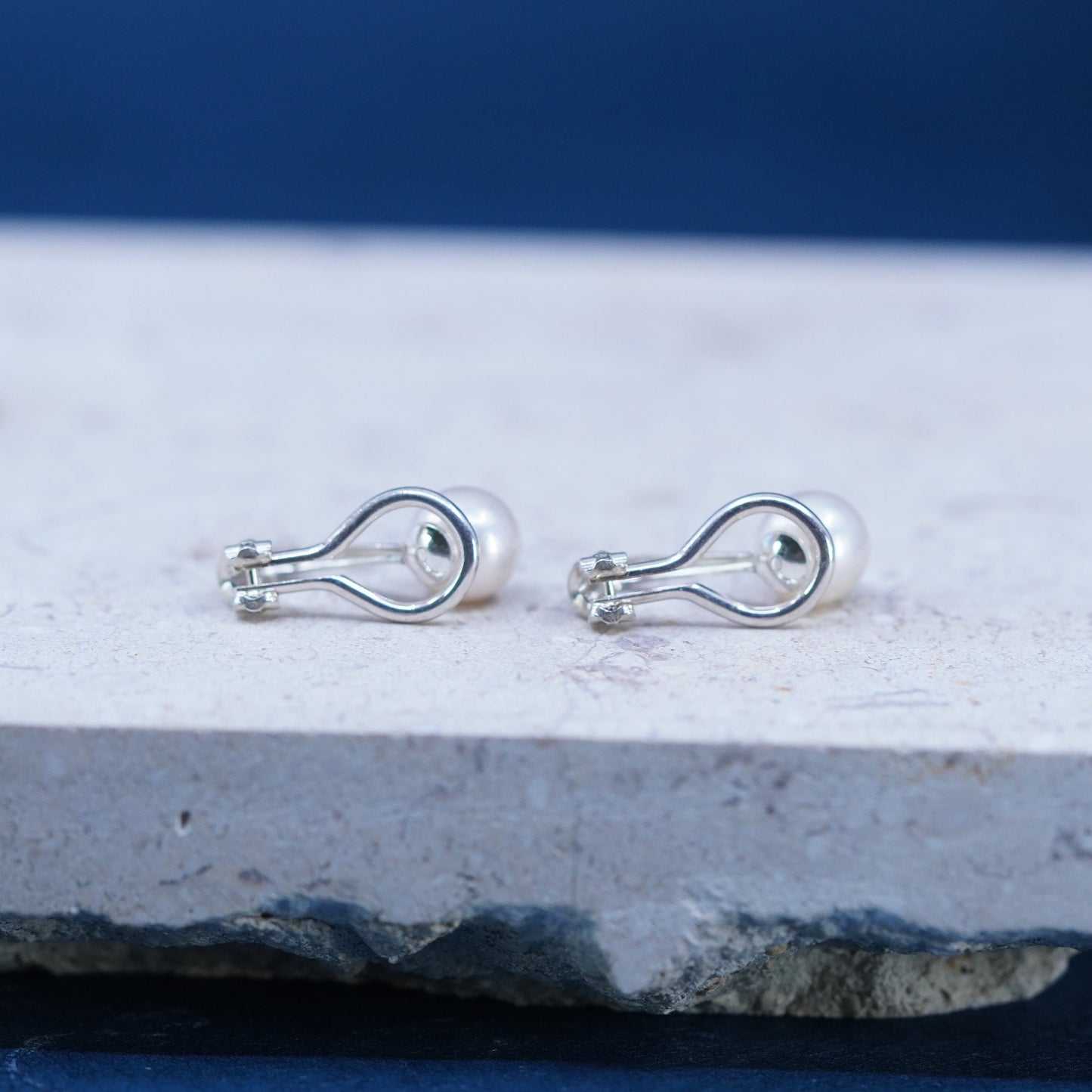 Vintage sterling silver 925 handmade earrings with pearl