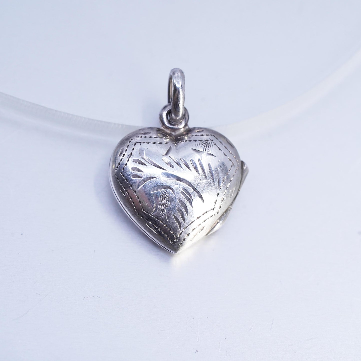 Vintage Sterling silver handmade charm, textured 925 heart photos locket