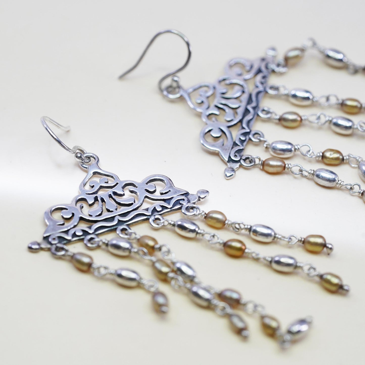 DP Doug Paulus Indian sterling silver 925 fringe earrings cluster pearl dangles