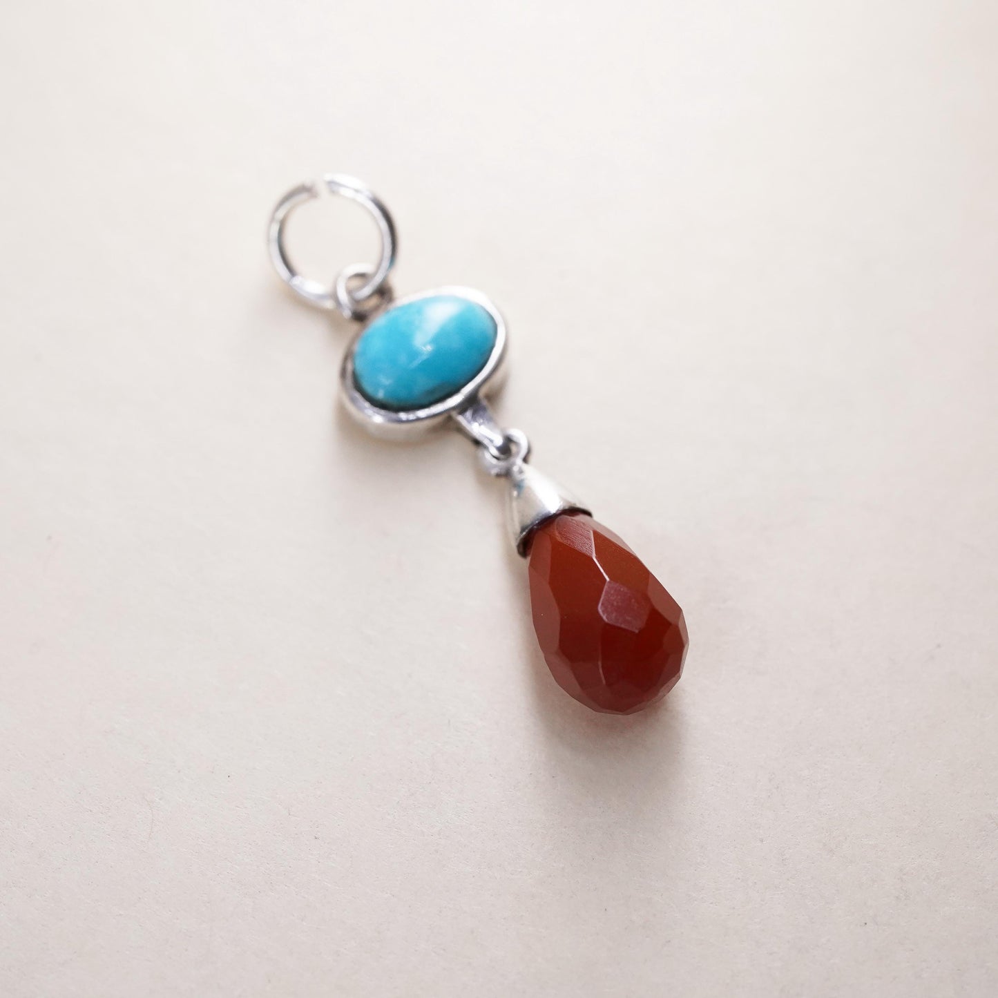 sterling sterling silver pendant, 925 turquoise charm with teardrop carnelian