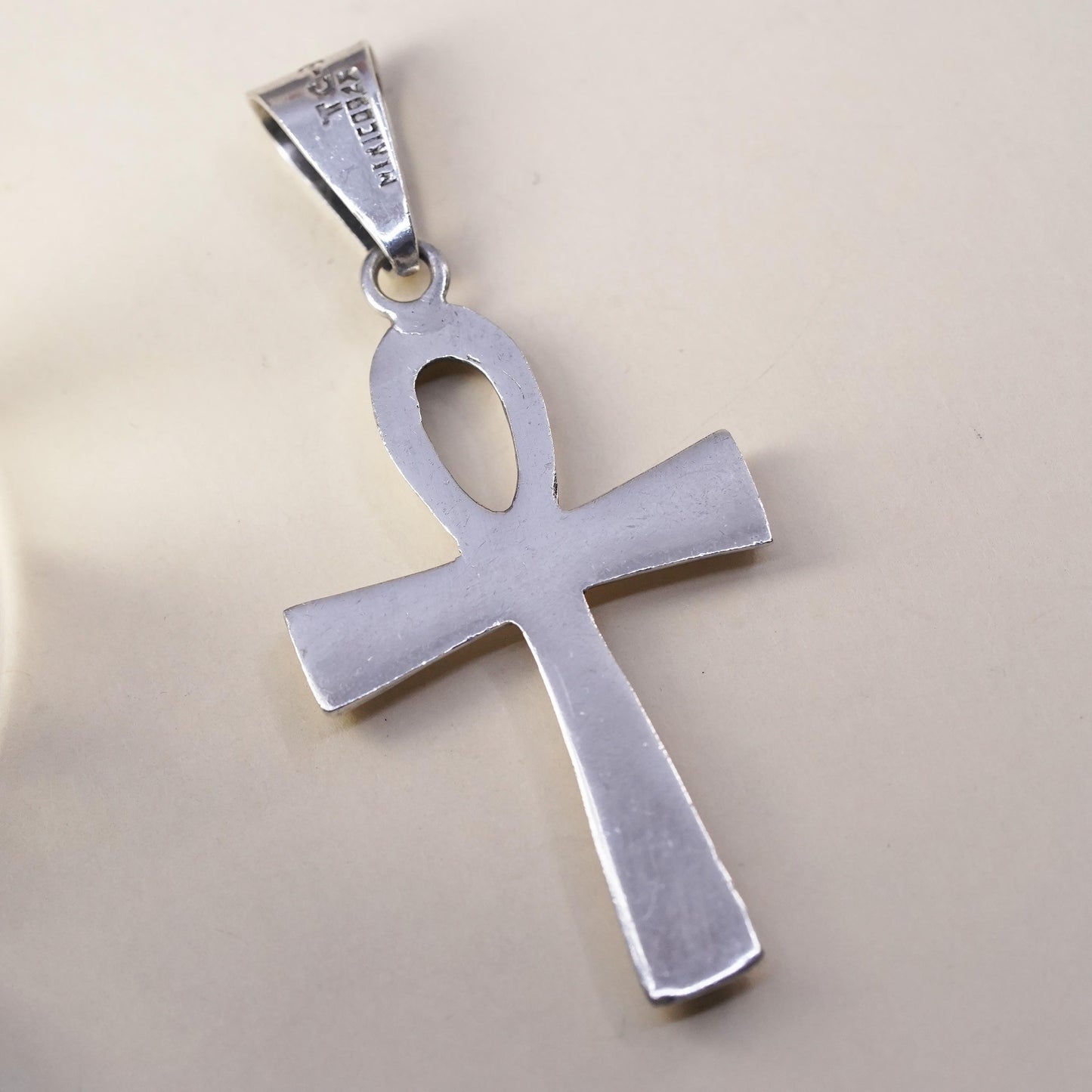 Vintage Mexican Sterling silver handmade pendant, huge solid 925 Egyptian ankh