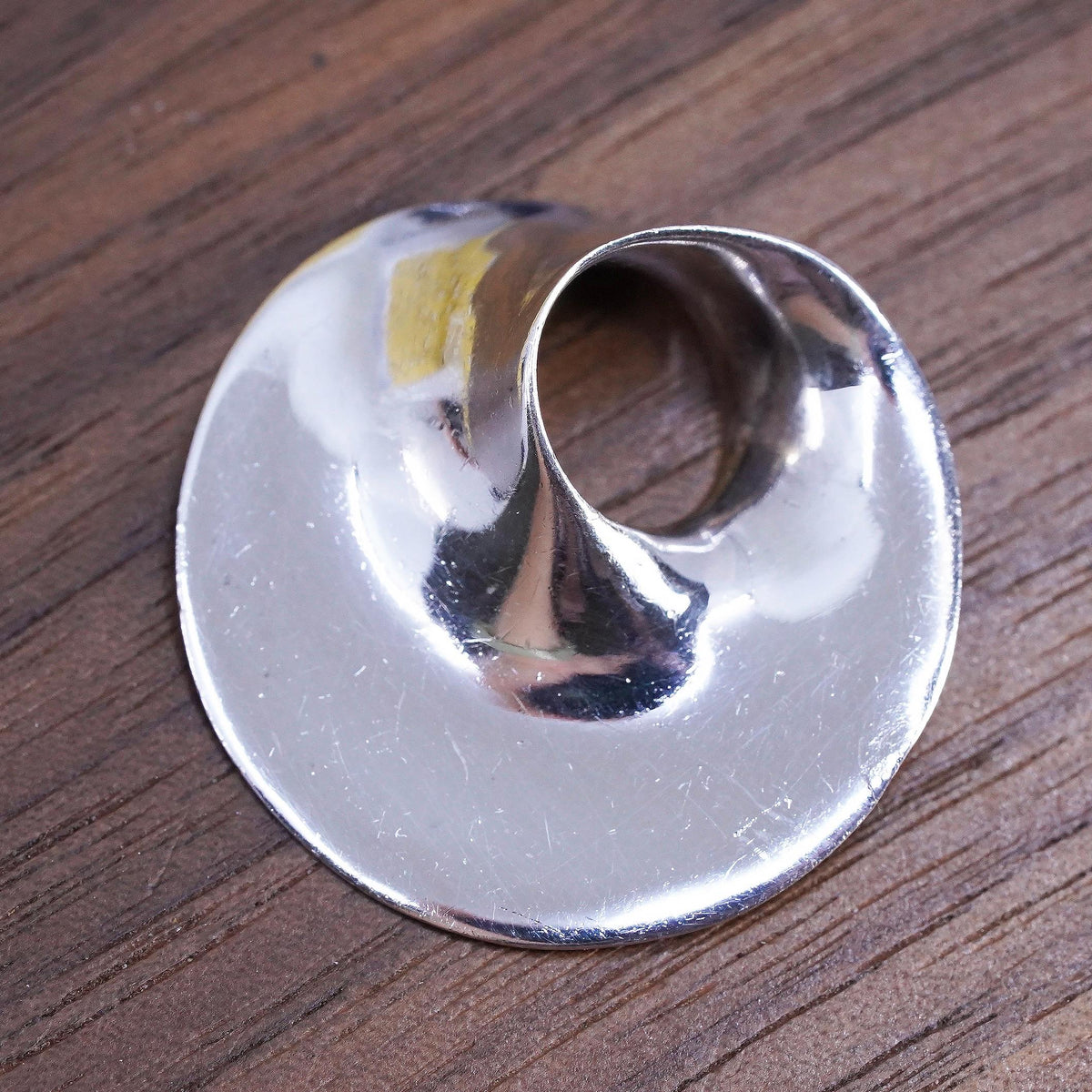 925 Sterling Silver Modernist Pendant Large Sculptural Disc Swirl Infinity Loop