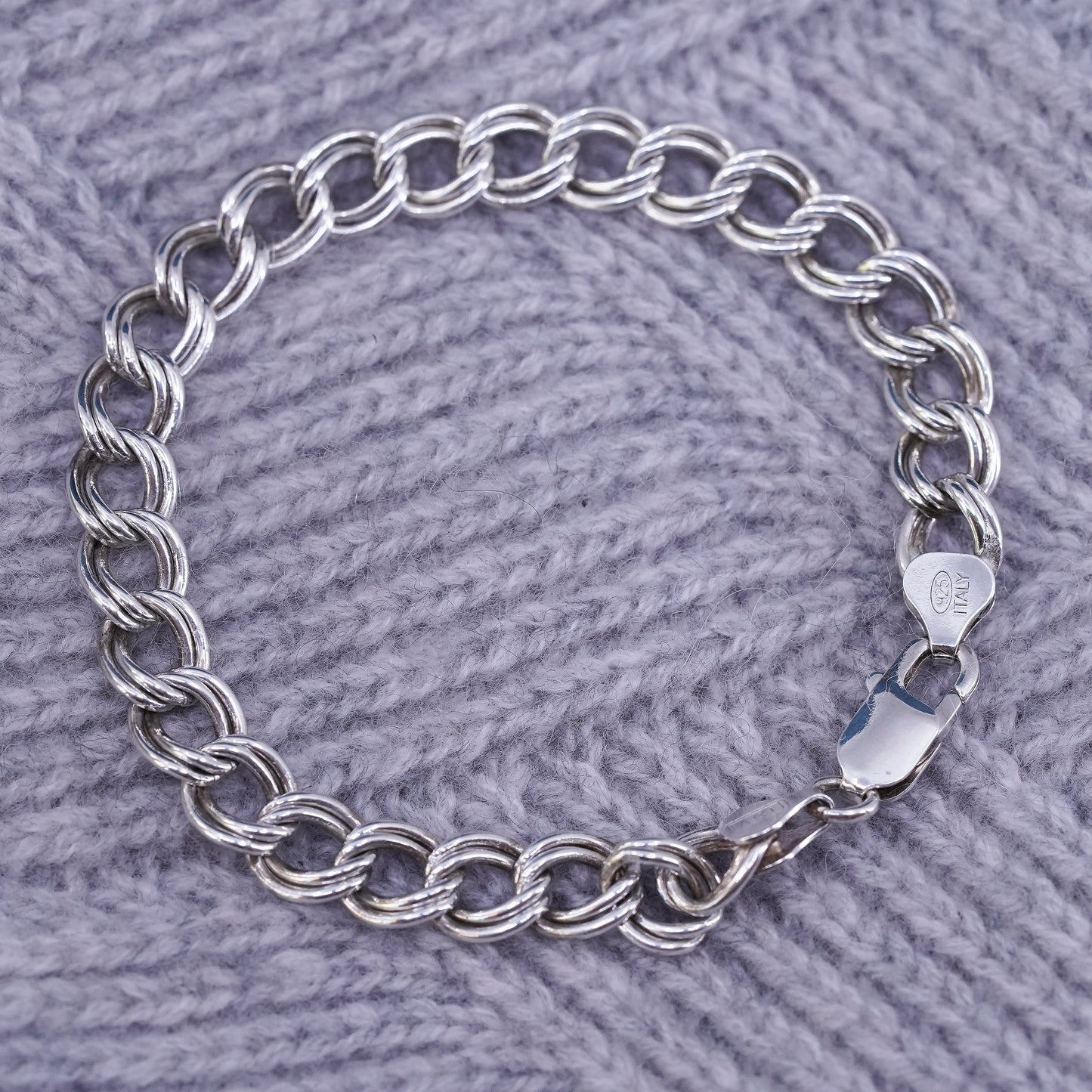 7.5" 9mm, Sterling silver handmade charm bracelet, 925 double curb link chain