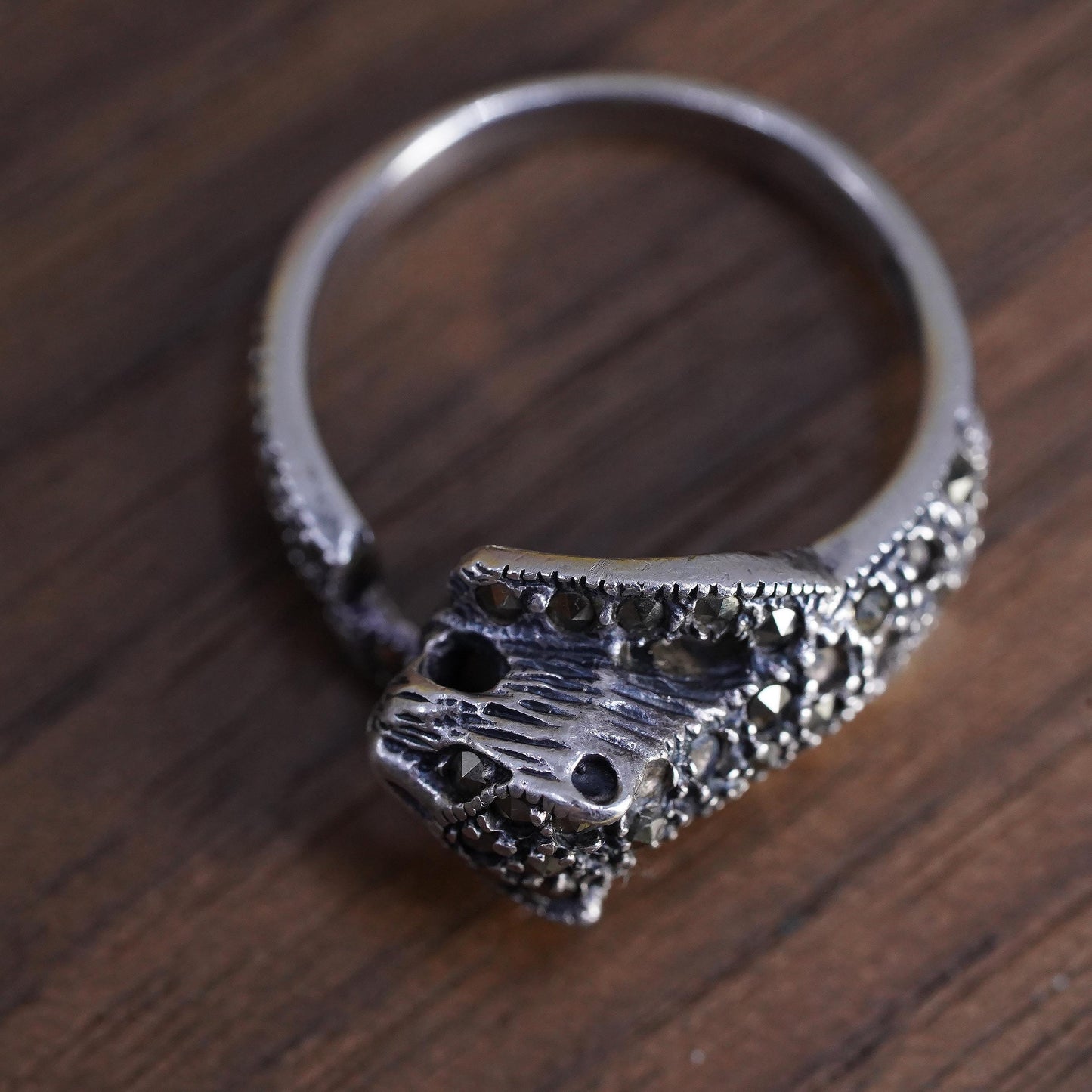 Size 7.5, Vintage Sterling Silver Handmade ring, 925 cat leopard head band