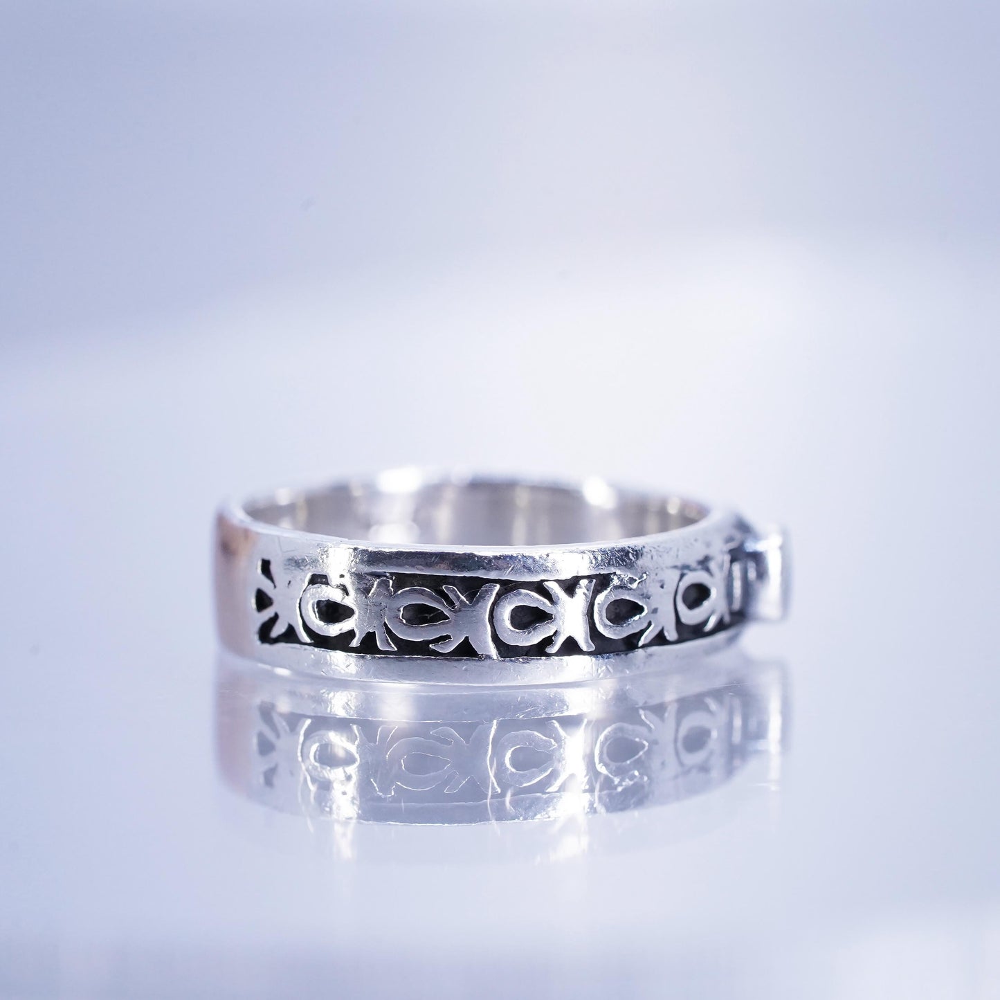 Size 7, southwestern Sterling 925 silver handmade band ring w/ turquoise inlay
