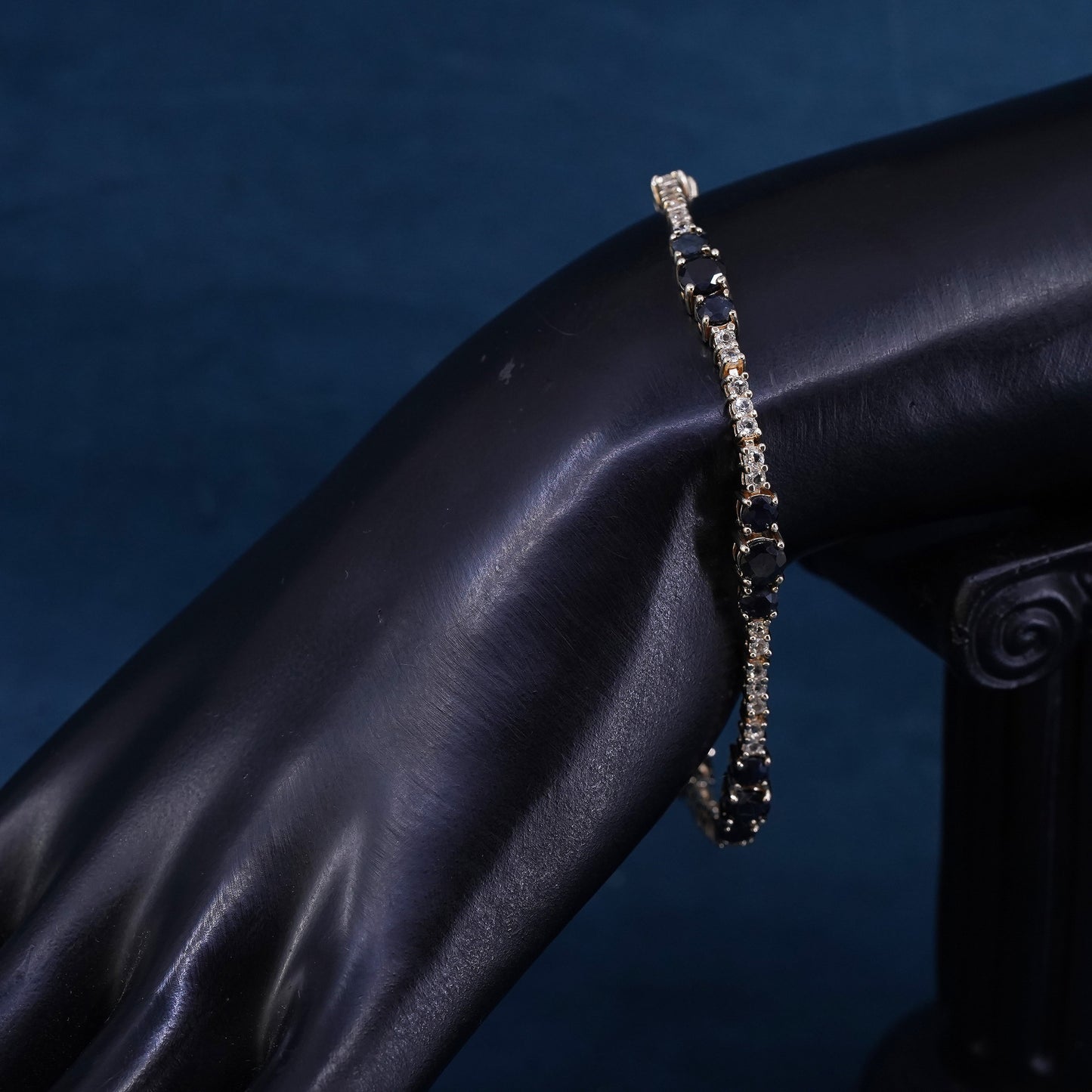 7.25”, vermeil gold over sterling 925 silver tennis bracelet with sapphire cz