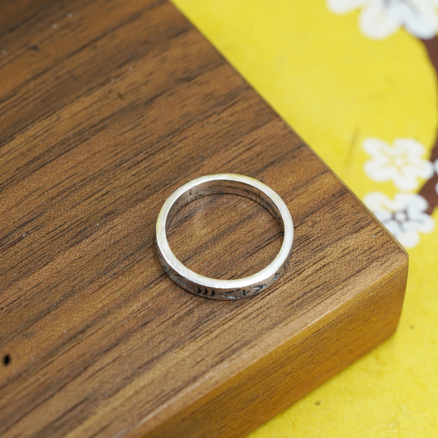 size 5, vintage Sterling silver handmade ring, 925 textured band